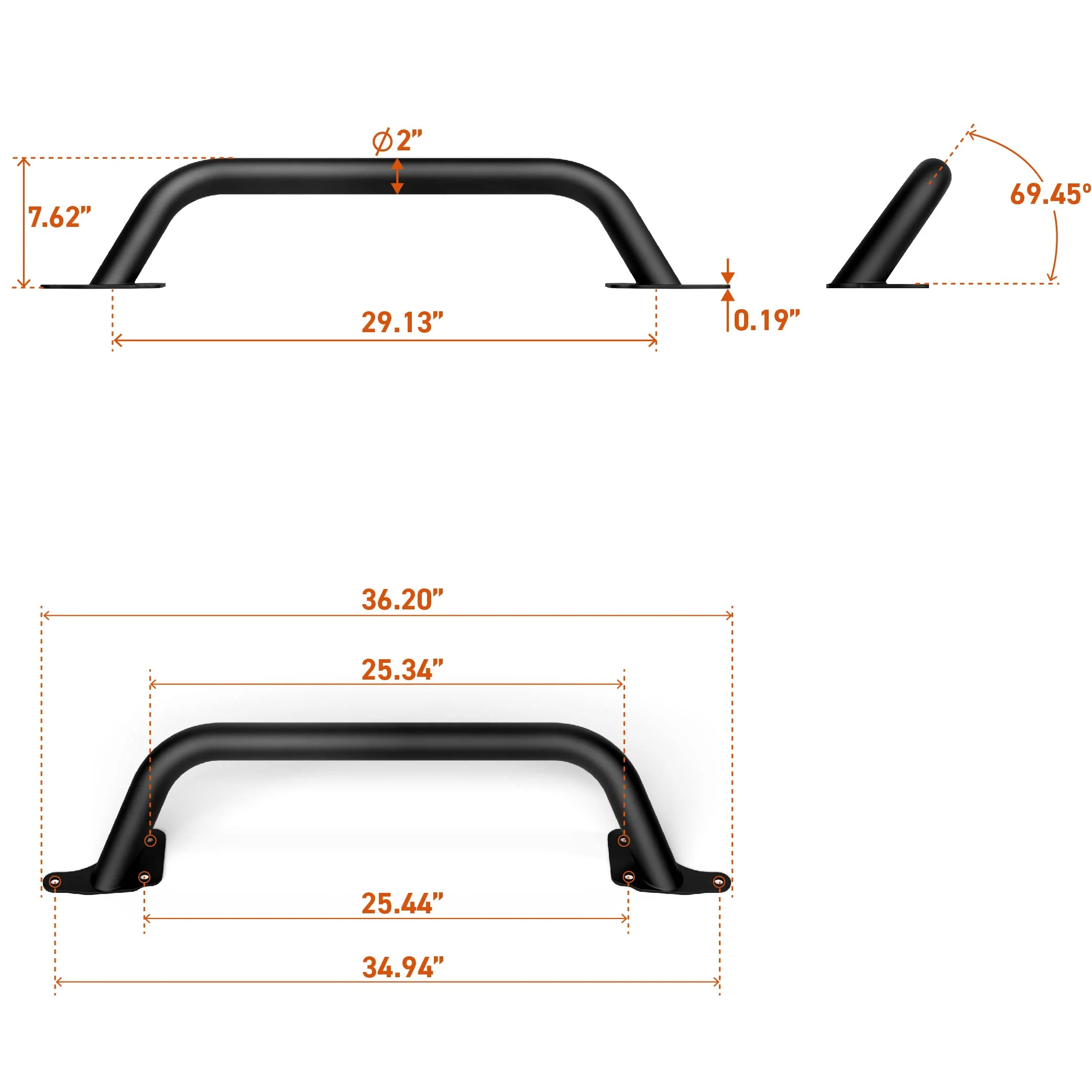 RockTrix Black Front Brush Guard. Steel Bar Grille Guard