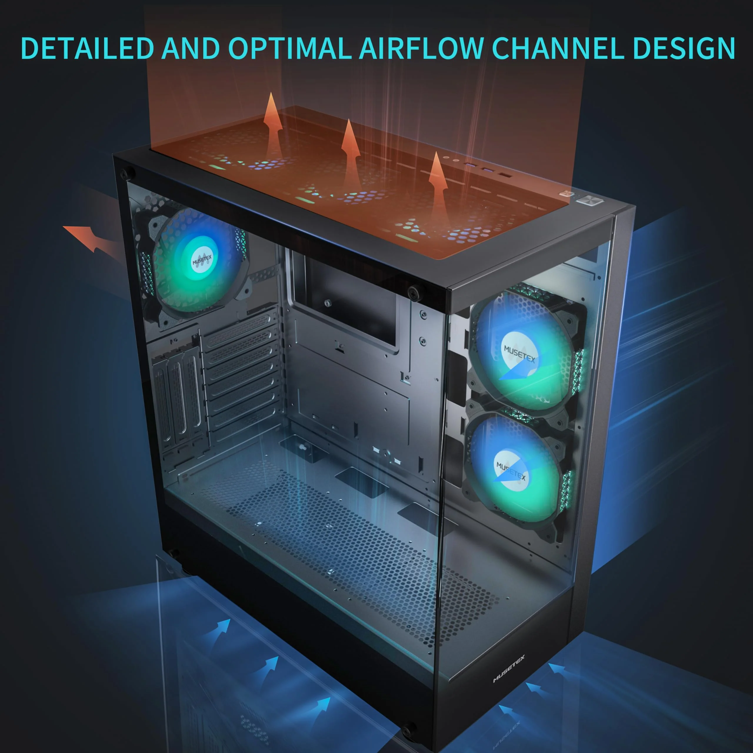MUSETEX PC CASE ATX 6 PWM ARGB. Type-C Mid Tower Computer Case