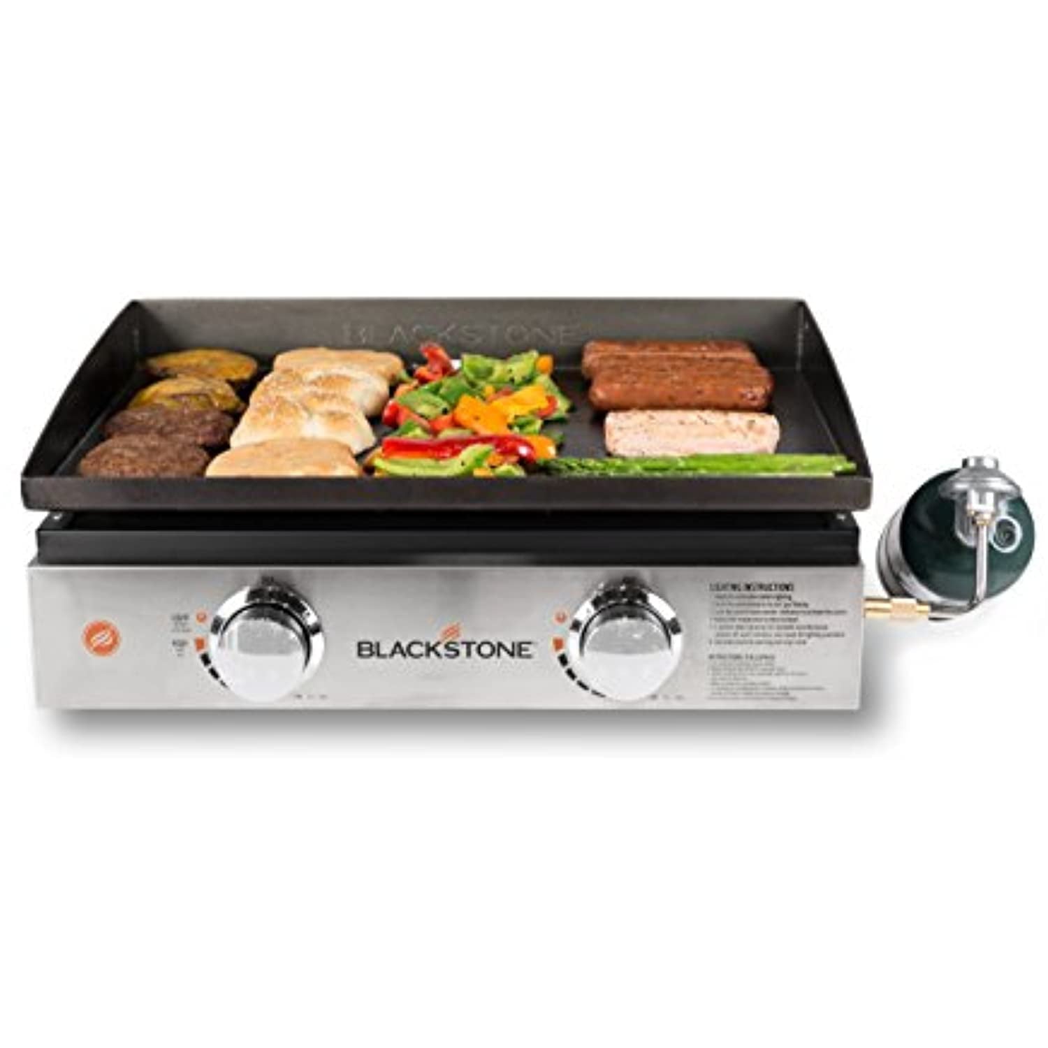 1666 Heavy Duty Flat Top Grill Station for Kitchen. Camp. Outdoor. Tailgating. Tabletop. Countertop Stainless Steel Griddle with Knobs & Ignition. 22 Inch. Black. Propane