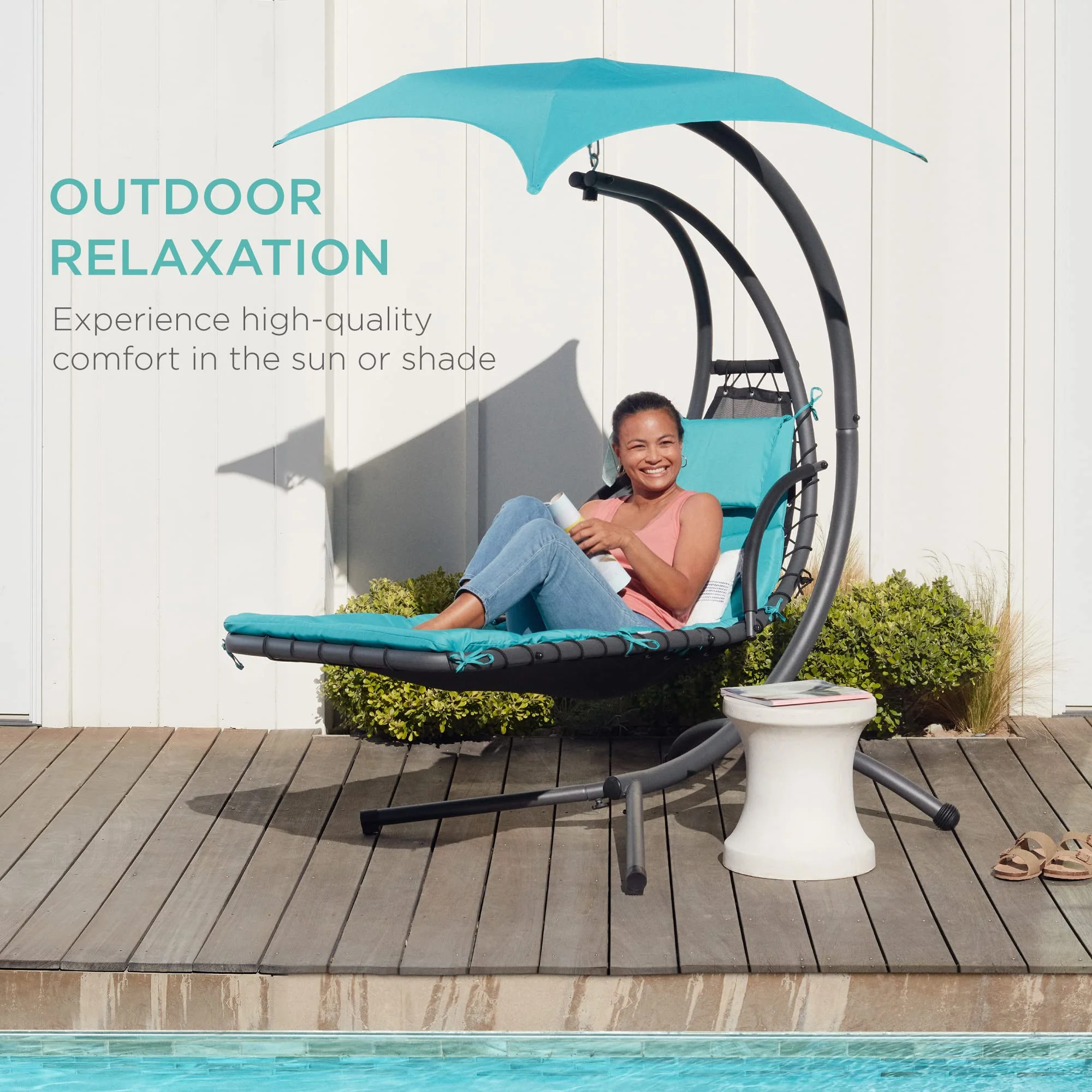 Best Choice Products Outdoor Hanging Curved Steel Chaise Lounge Chair