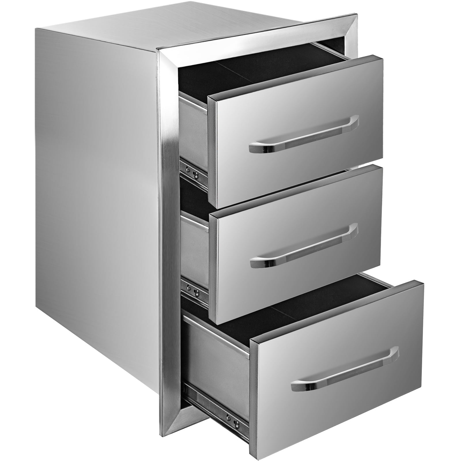 Outdoor Kitchen Drawers 16 W x 21.5 H x 18 D. Flush Mount Triple Access BBQ Drawers with Stainless Steel Handle. BBQ Island Drawers for Outdoor Kitchens or BBQ Island Patio Grill Station