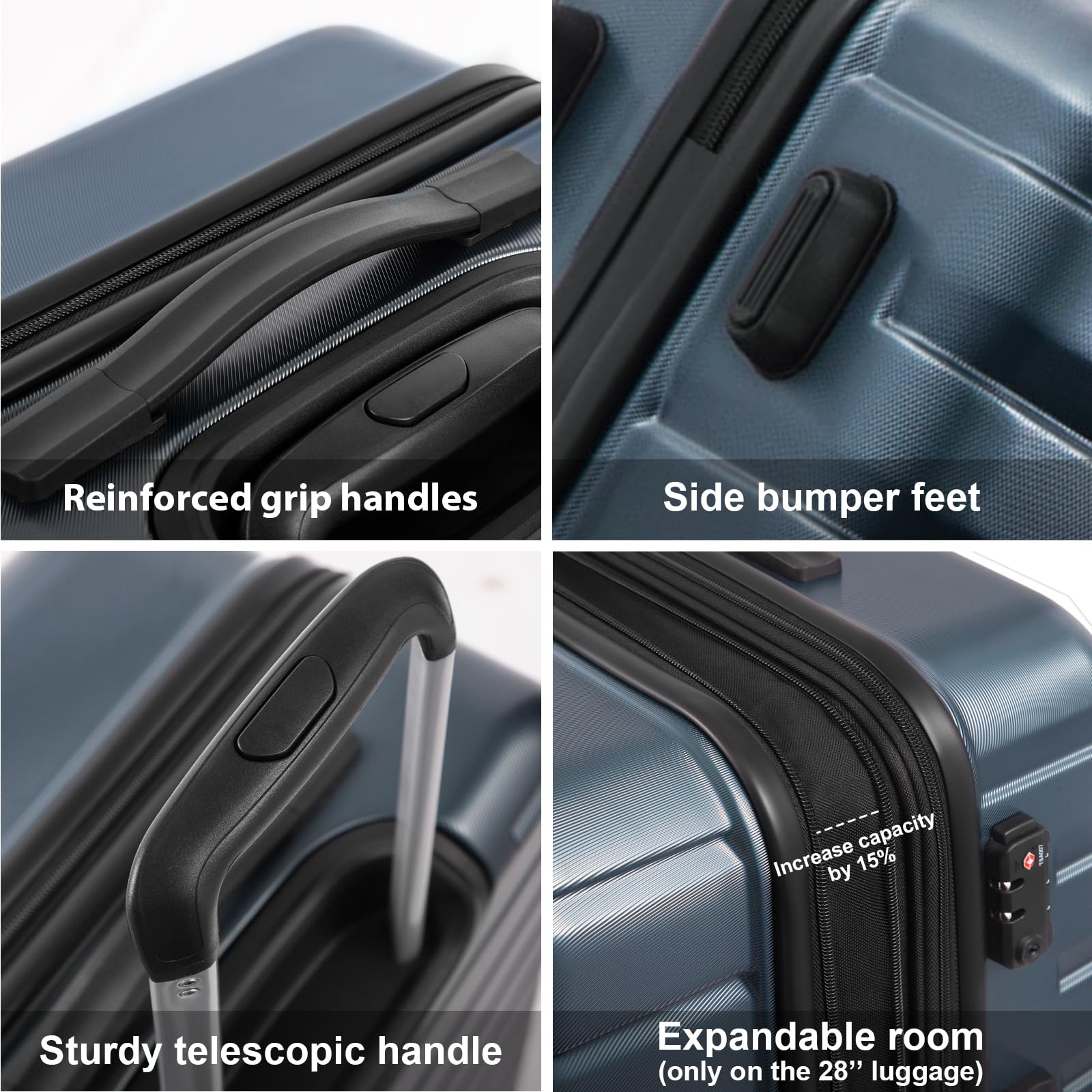 COOLIFE Expandable Suitcase PC ABS TSA Luggage 3 Piece Set
