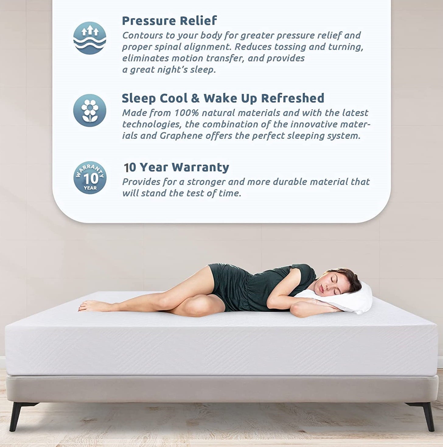Size Mattress£¬6 Memory Foam Mattress with Graphene Fabric Cover. Bed in a Box