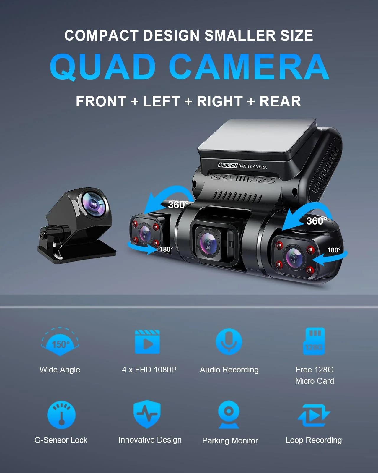 PRUVEEO Dash Cam. 4 Channel Camera FHD 1080Px4