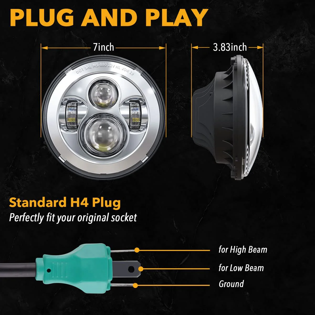 TRUCKMALL 7 inch LED Headlight Fog Passing Lights DOT Kit