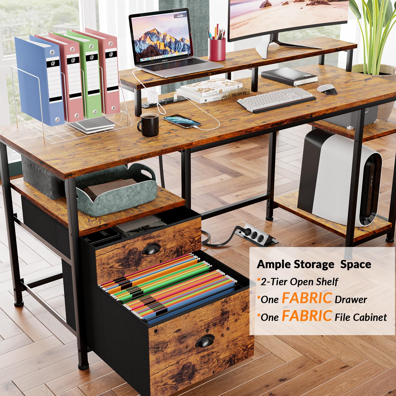Furologee 61 Computer Desk with Power Outlet and USB Ports