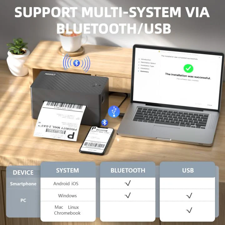 PEDOOLO Bluetooth 4x6 Thermal Shipping Label Printer
