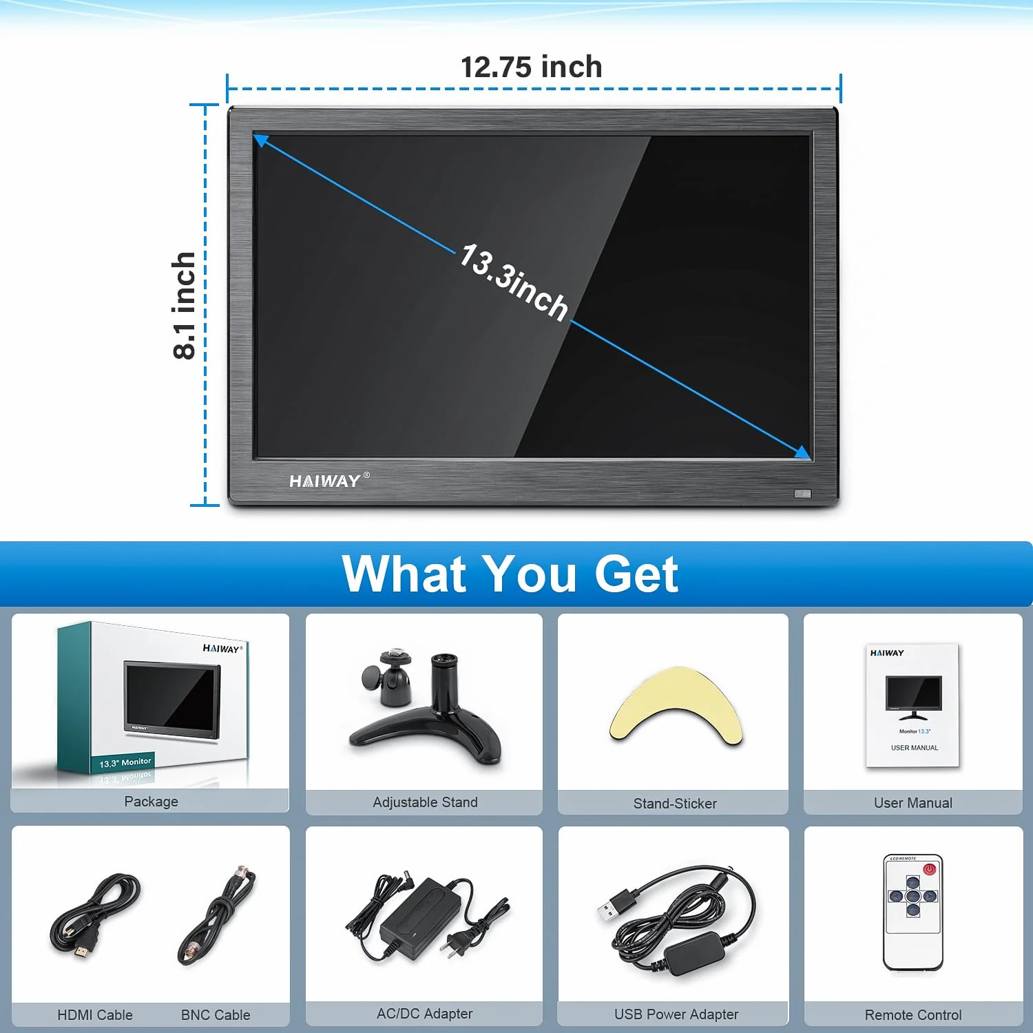 Haiway 13.3 inch Security Monitor. 1366x768 LED Monitor