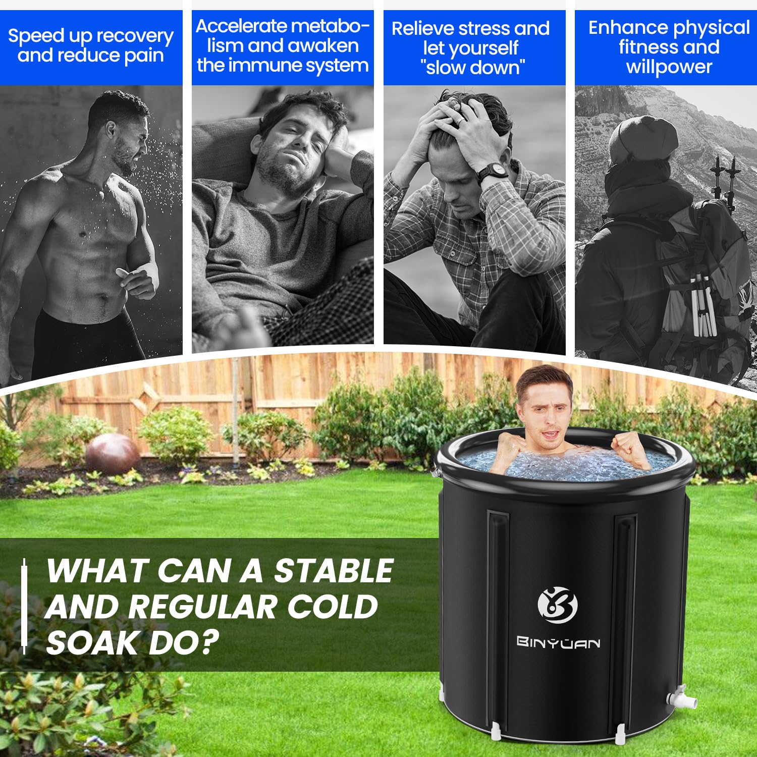 BINYUAN XL Large Ice Bath Tub for Athletes With Cover 106 Gallons