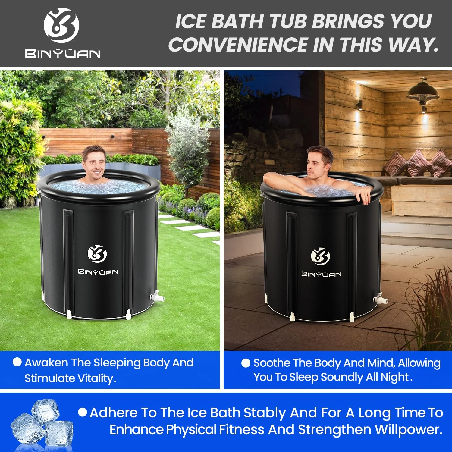 BINYUAN XL Large Ice Bath Tub for Athletes With Cover 106 Gallons
