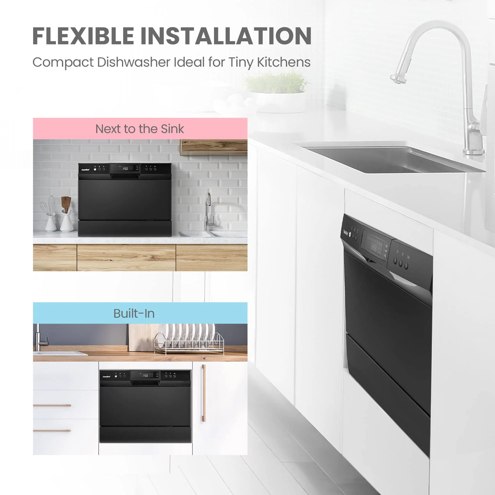COMFEE' Portable Countertop Dishwasher for Dorm. RV& Apartment