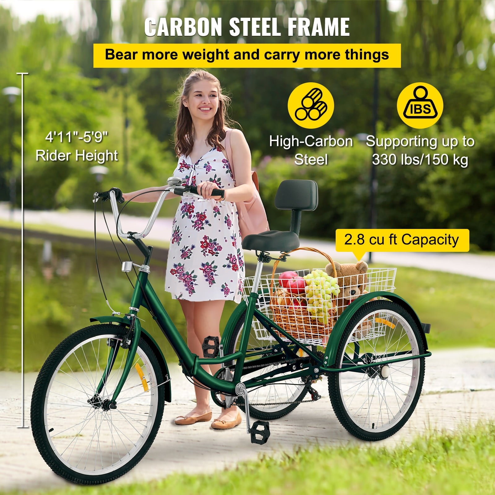 Tricycle Adult 24'' Wheels Adult Tricycle 7-Speed 3 Wheel Bikes For Adults