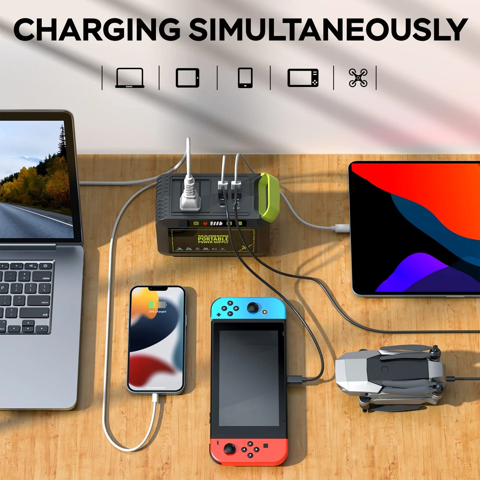 MARBERO 88Wh Portable Power Station 24000mAh Camping Solar Generator