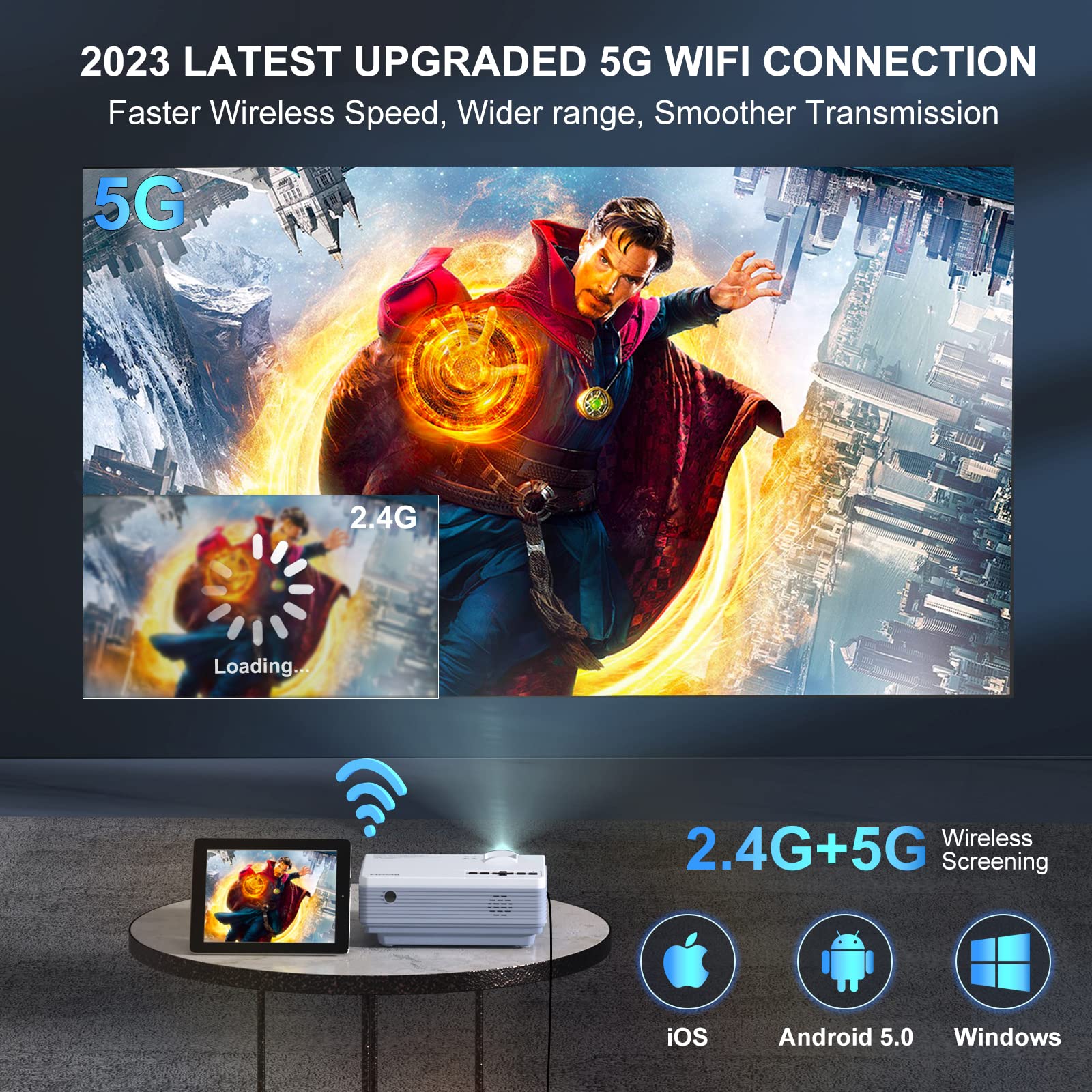 FUDONI Portable Outdoor Projector with Screen for Home Theater