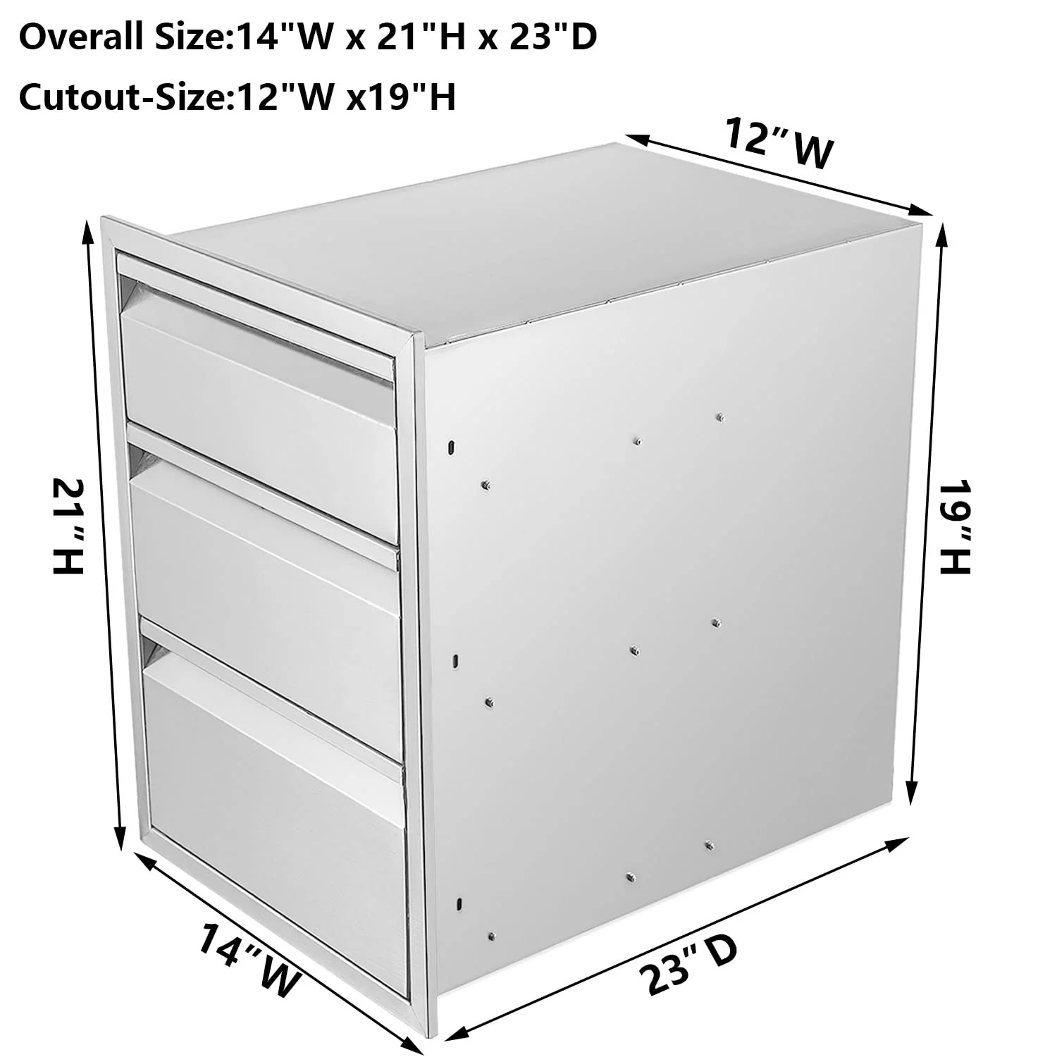 Atatod 14 W Outdoor Kitchen Drawer Stainless Steel BBQ Triple Drawer