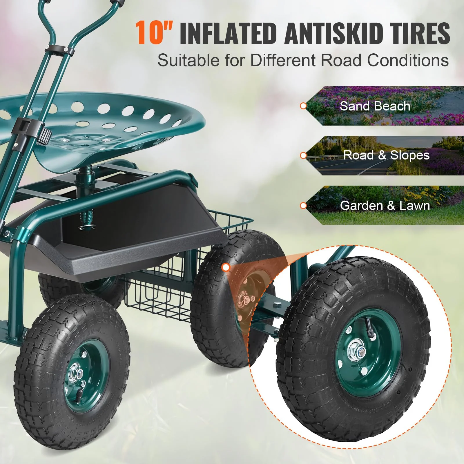 VEVOR Garden Cart Rolling Workseat with Wheels