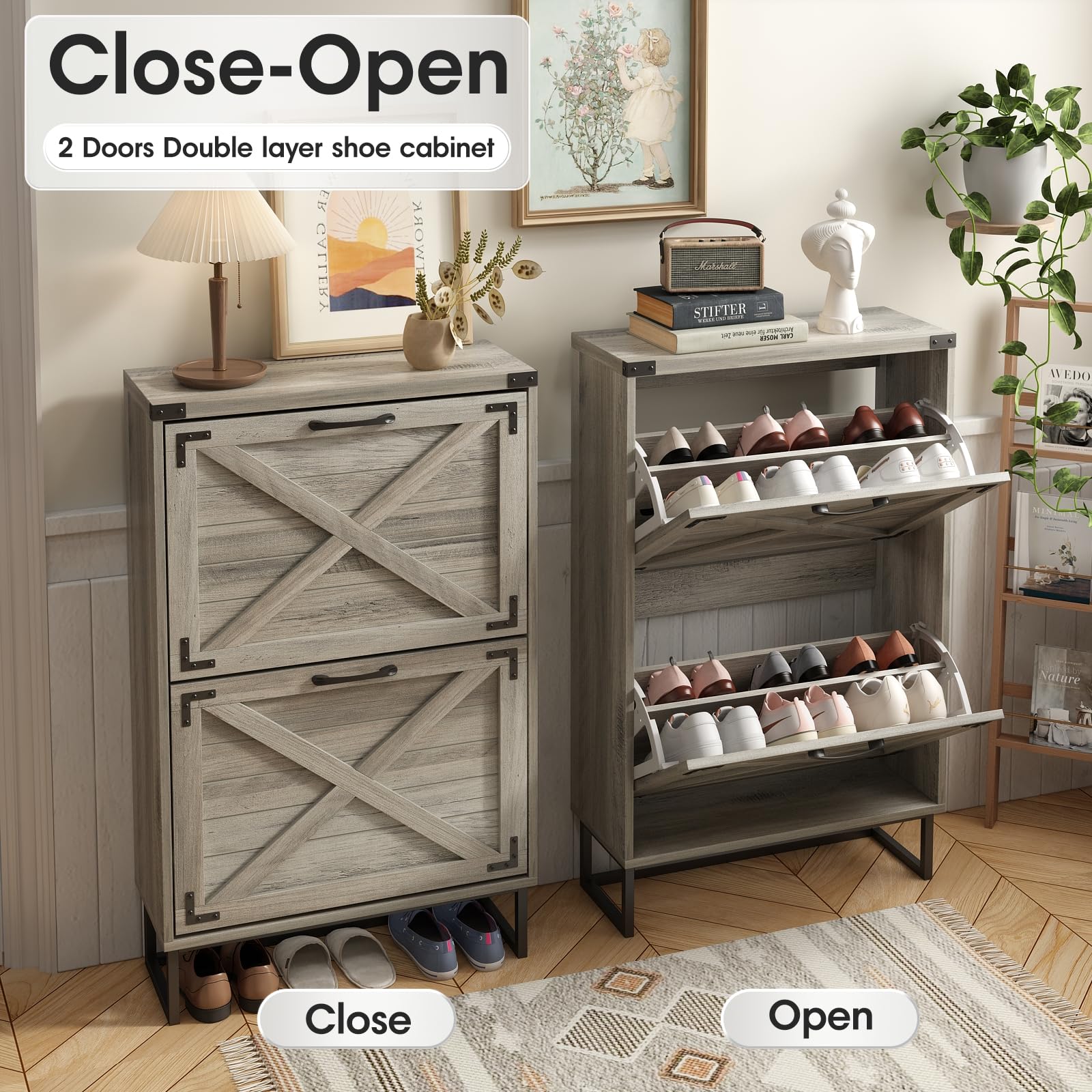 Maupvit 24 W Farmhouse Shoe Cabinet Storage for Entryway