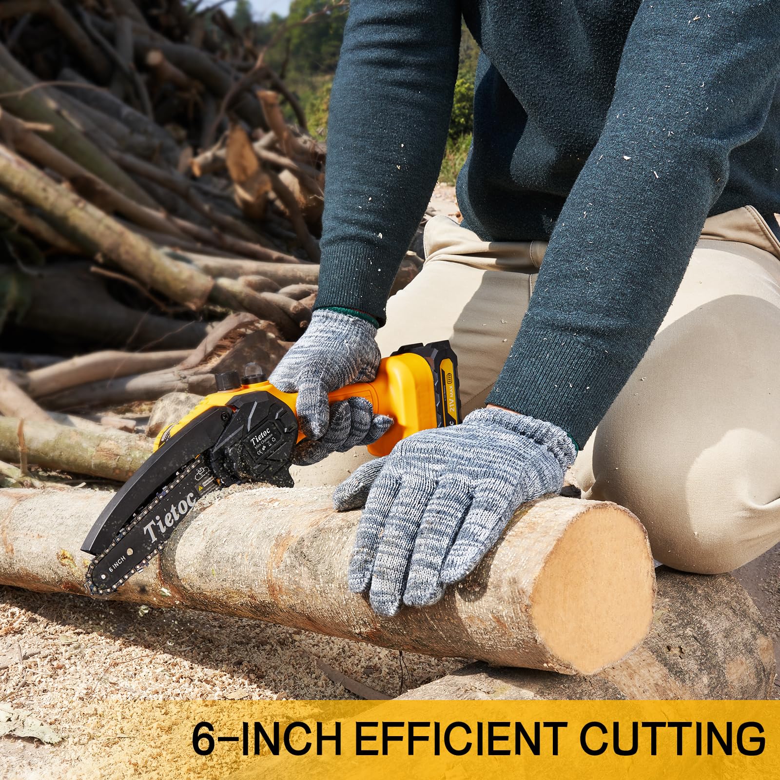 Tietoc Mini Cordless Chainsaw. 6 Inch Handheld Chain Saw