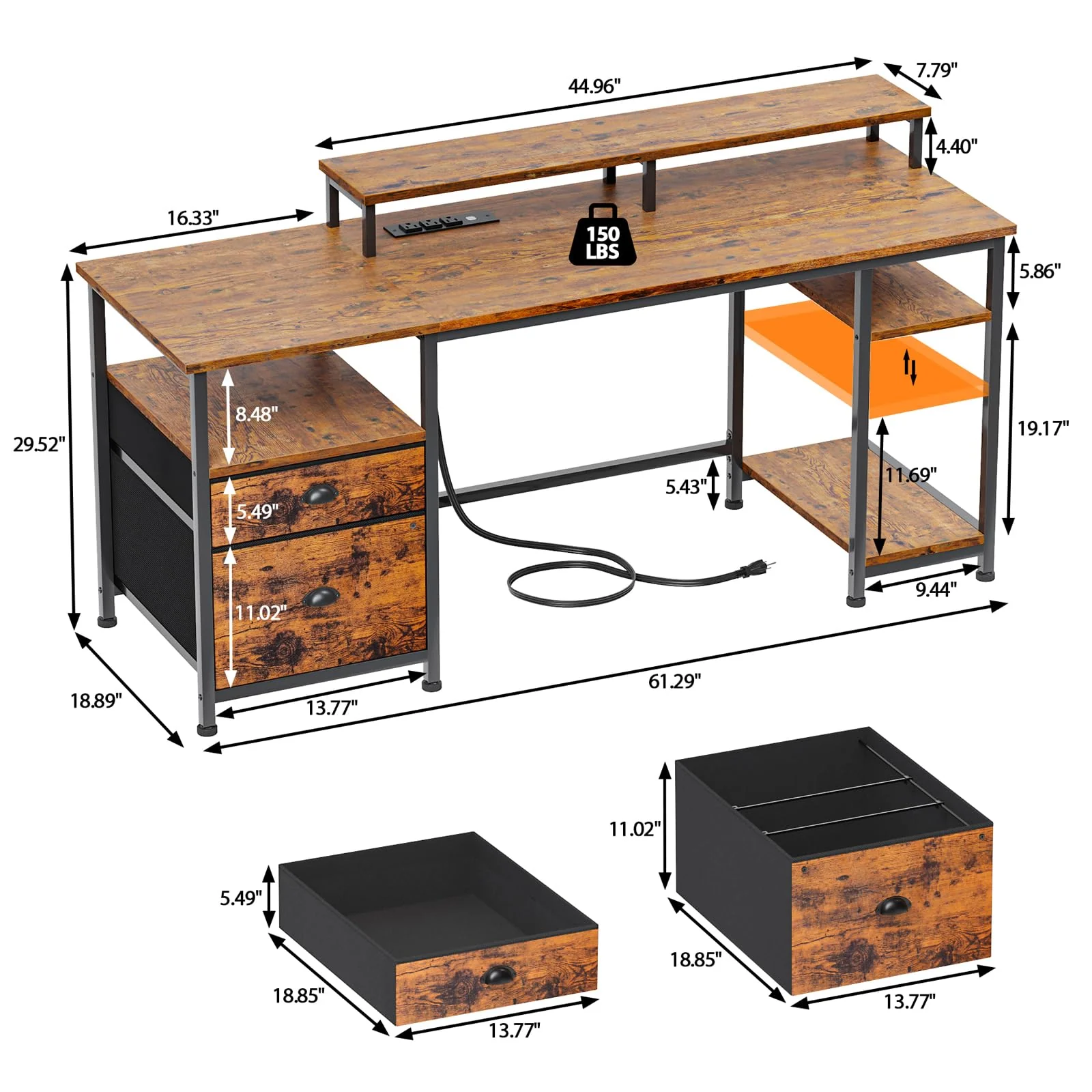 Furologee 61 Computer Desk with Power Outlet and USB Ports