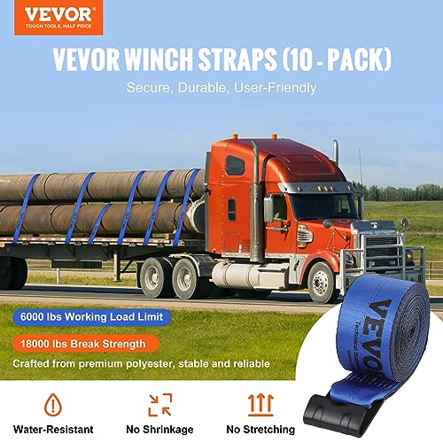 VEVOR 10 Pack 4 x30' Heavy Duty Truck Straps for Flatbeds. Trucks. Trailers