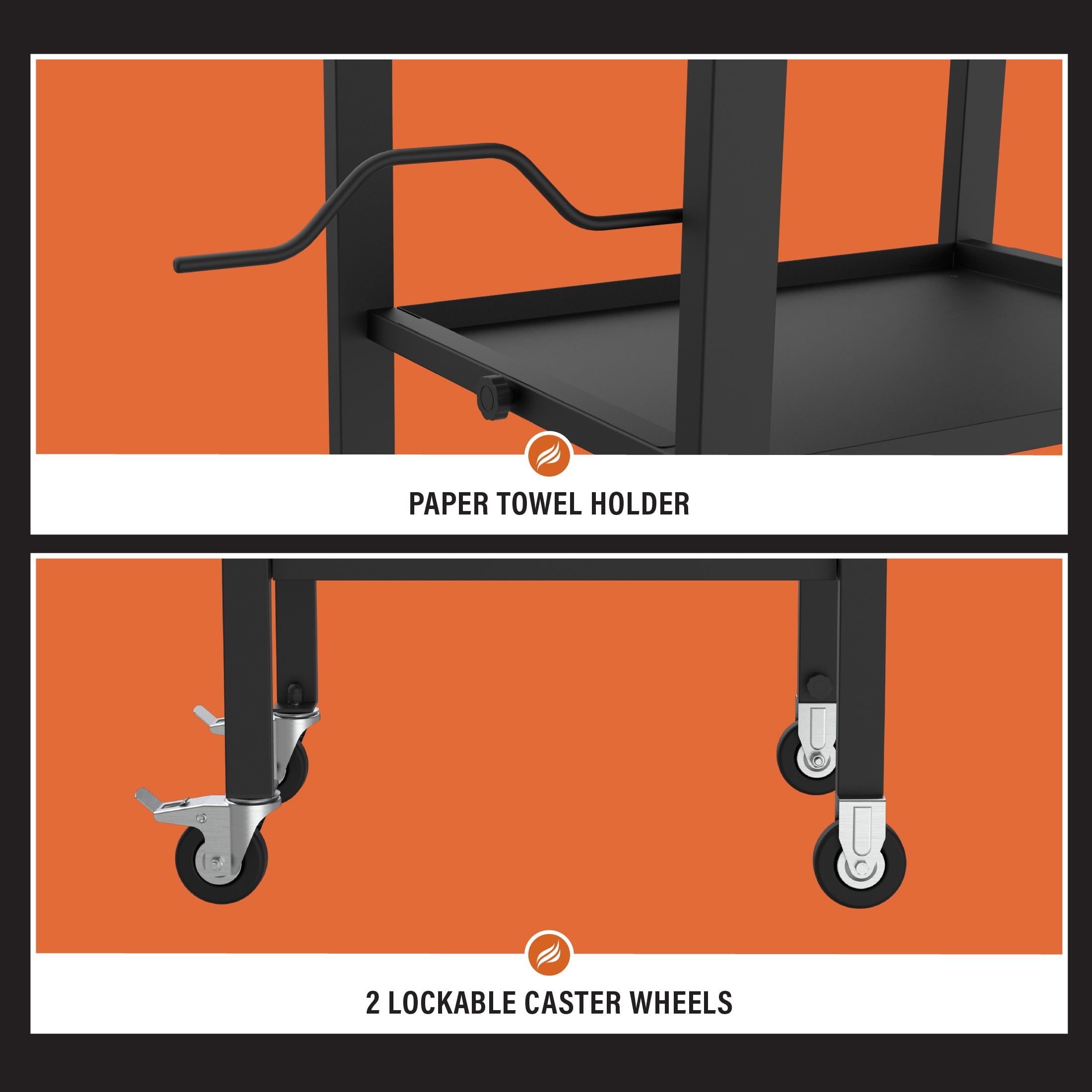 28 Portable Steel Prep Cart with Stainless Steel Top in Black