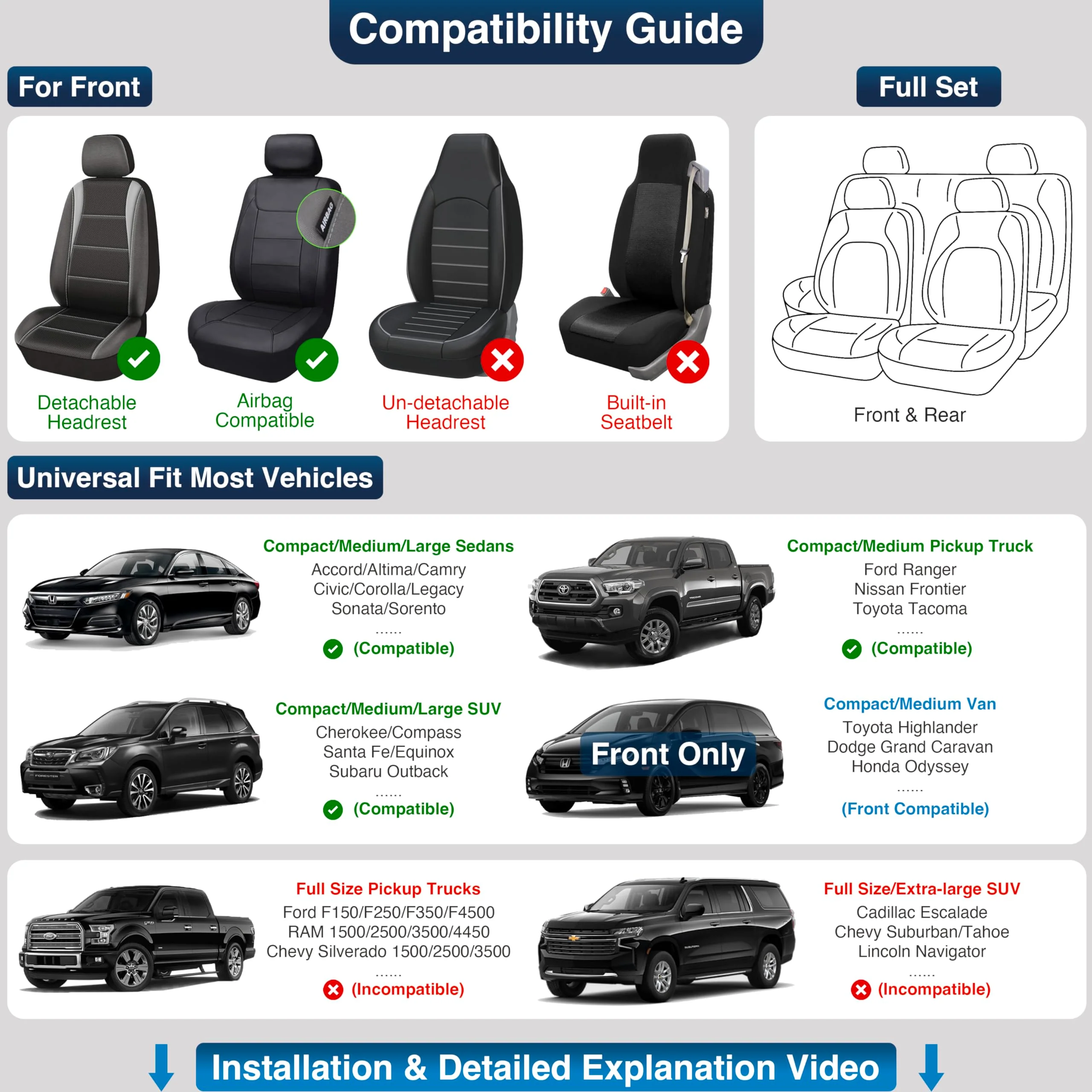 OASIS AUTO Car Seat Covers. Waterproof Faux Leather Cushion