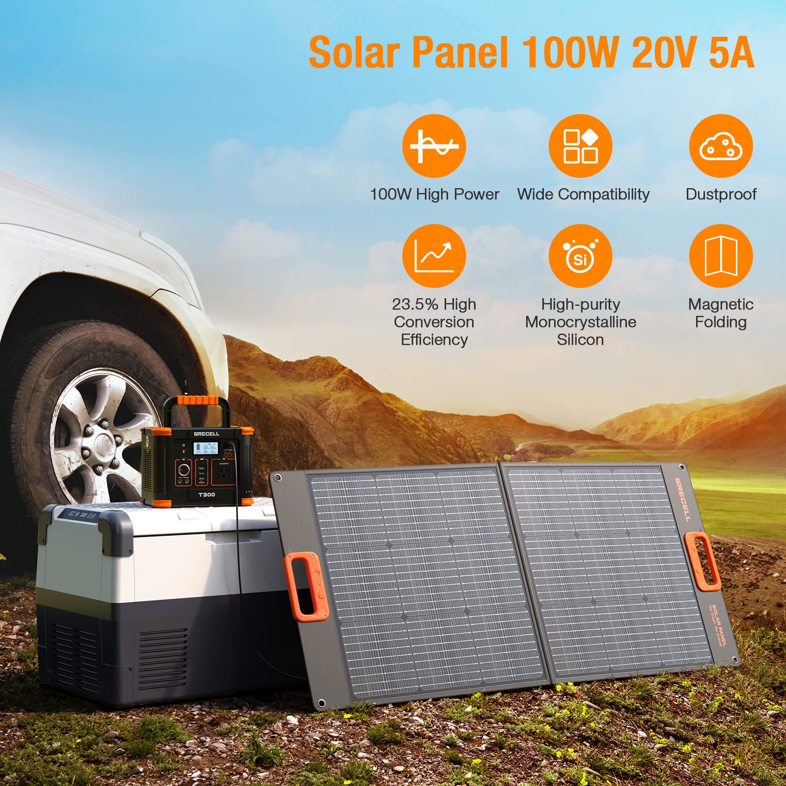 GRECELL 100W Portable Solar Panel for Power Station Generator