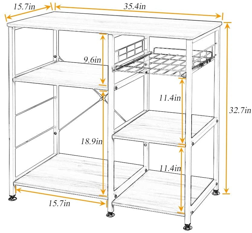 3-Tier Kitchen Island Cart Baker's Rack Utility Shelf Microwave Stand with Storage and Drawer Storage Cart Workstation Shelf. White Maple