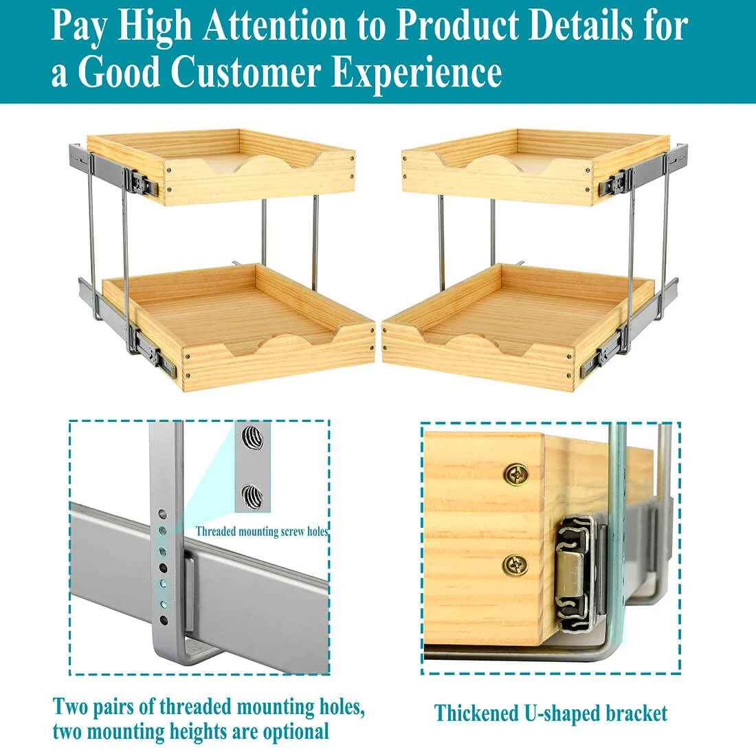 OCG 2 Tier Heavy-Duty Pull Out Drawers For Cabinets