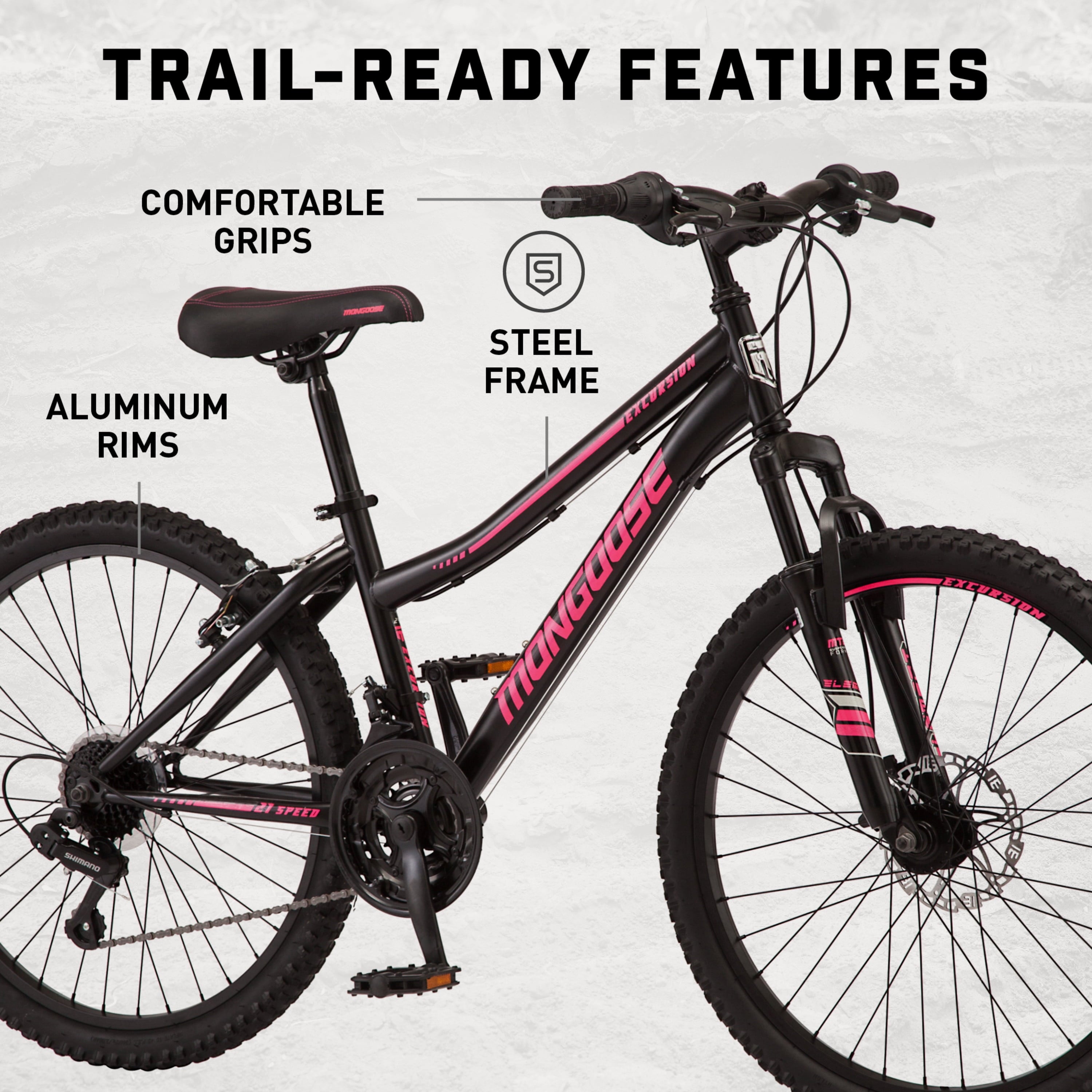 24-in. Excursion Unisex Mountain Bike. Black. 21 Speeds