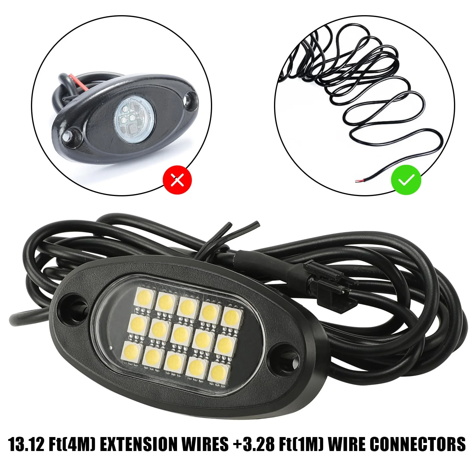 Winunite 20 Pods White Rock Lights with 16.4Ft Extension Wires