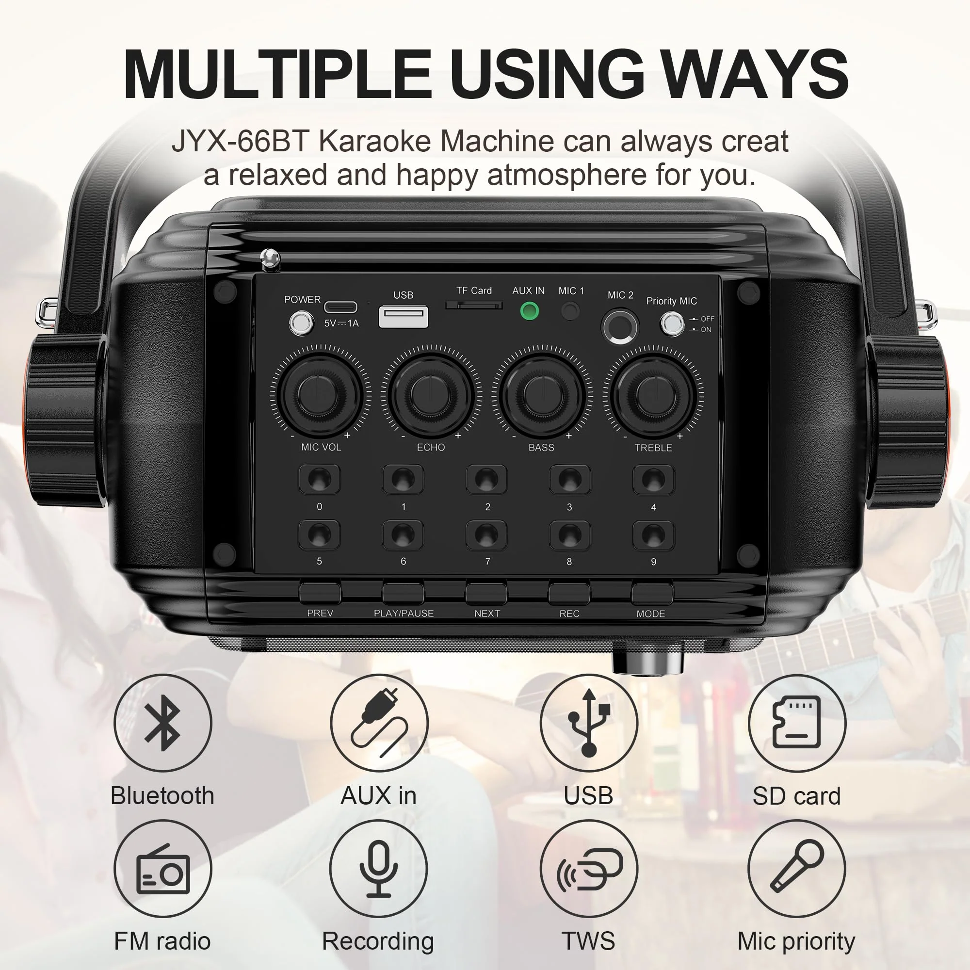 JYX Karaoke Machine with 2 UHF Wireless Microphones