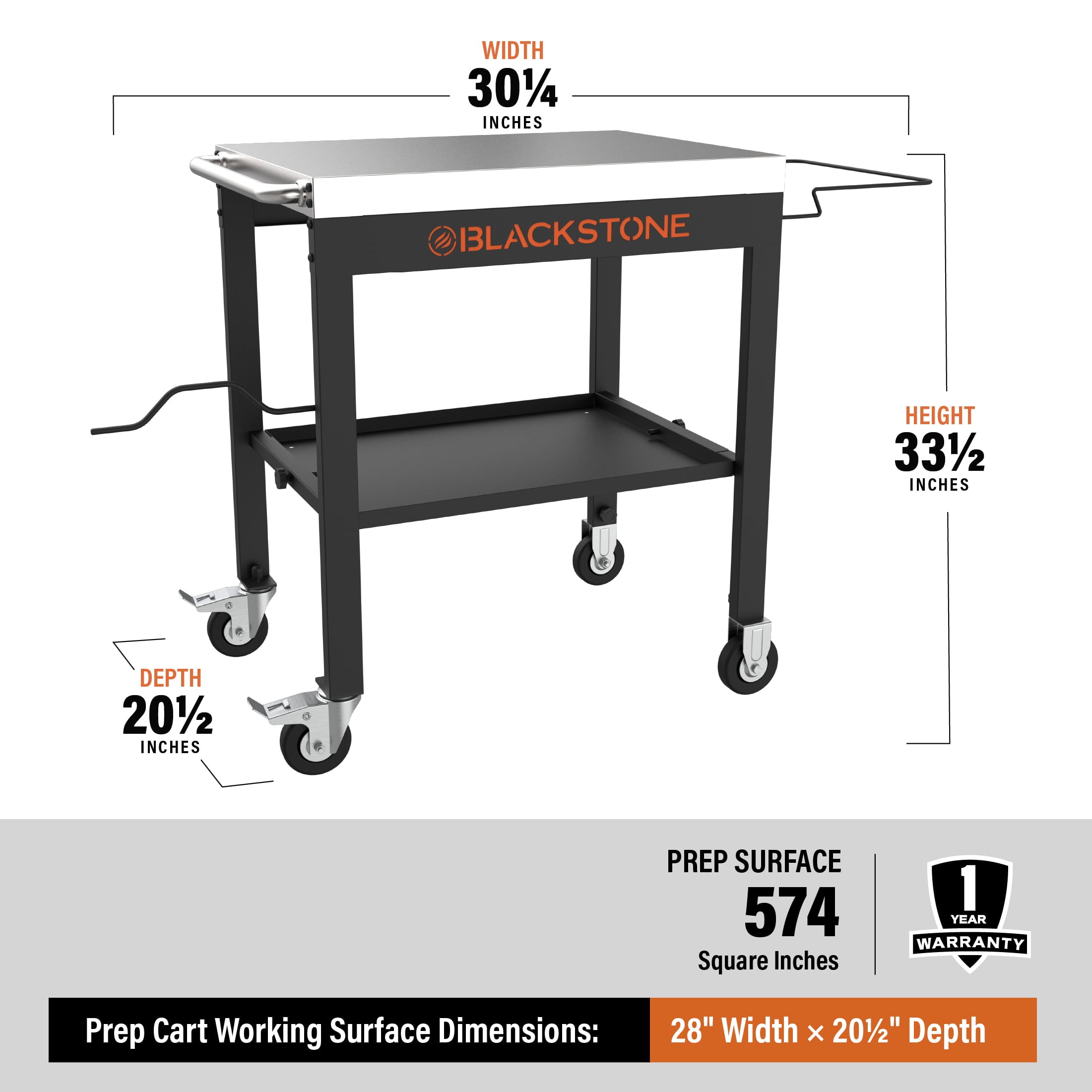 28 Portable Steel Prep Cart with Stainless Steel Top in Black