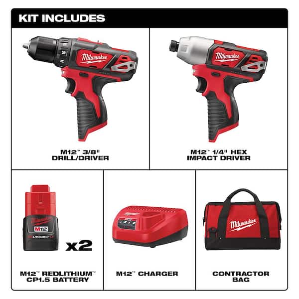 M12 12V Lithium-Ion Cordless Drill Driver/Impact Driver Combo Kit (2-Tool) with SHOCKWAVEDriver Bit Set (50-Piece)