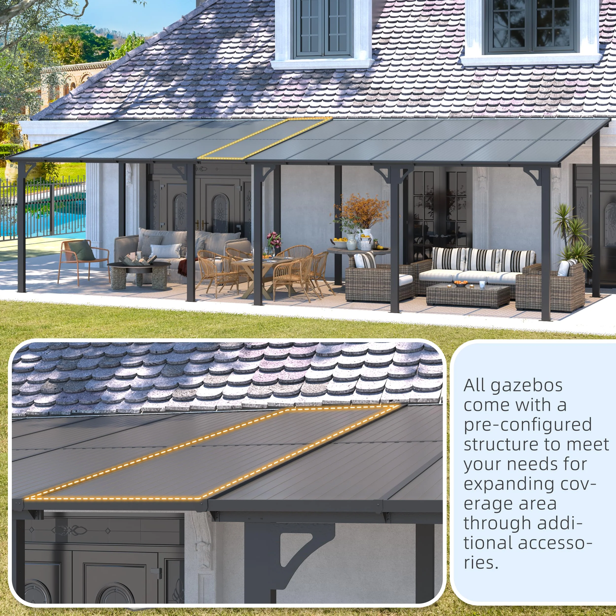 AECOJOY 14' x 10' Gazebo for Patio with Roof