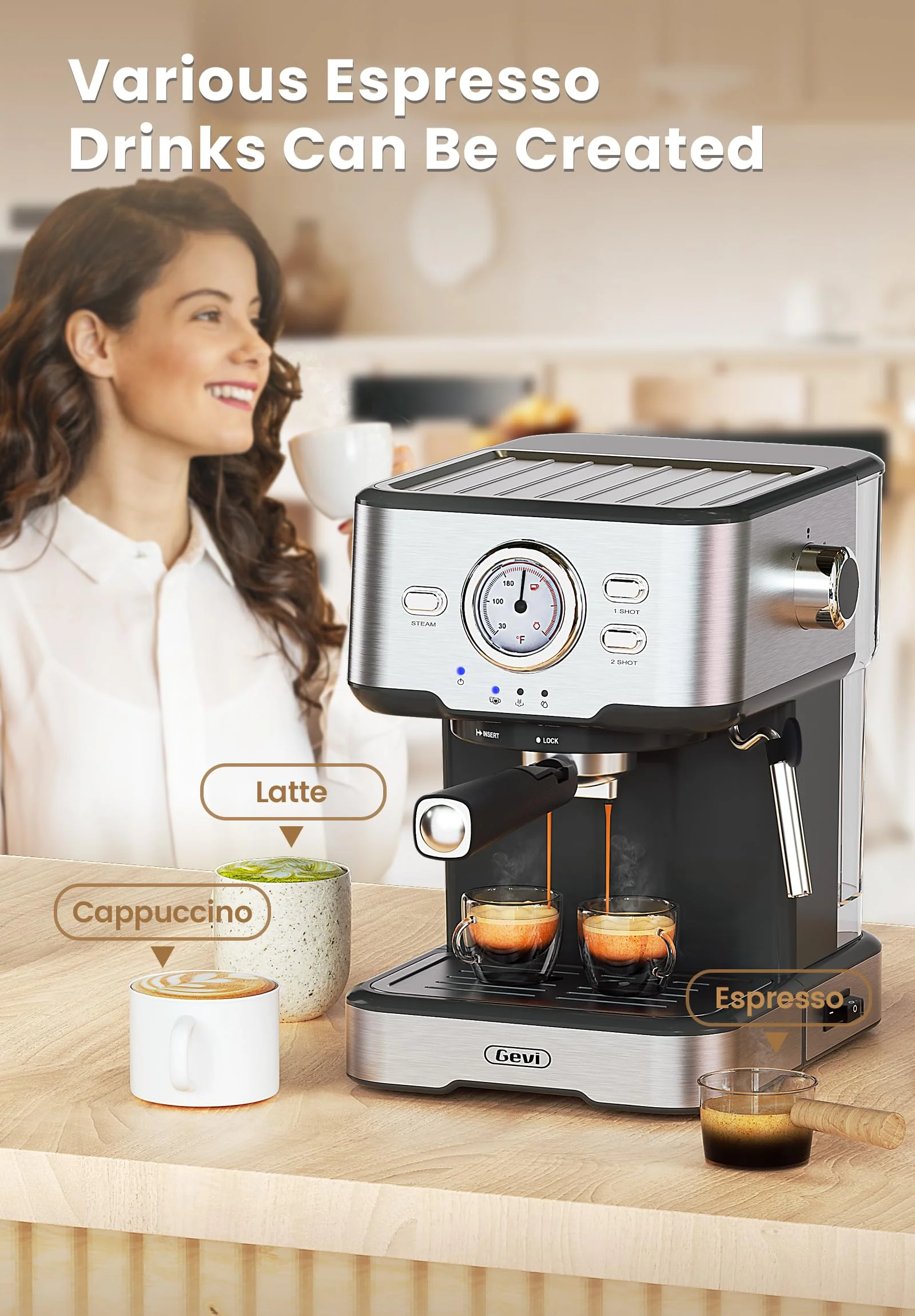 Gevi Espresso Machine with Milk Frother Steam Wand