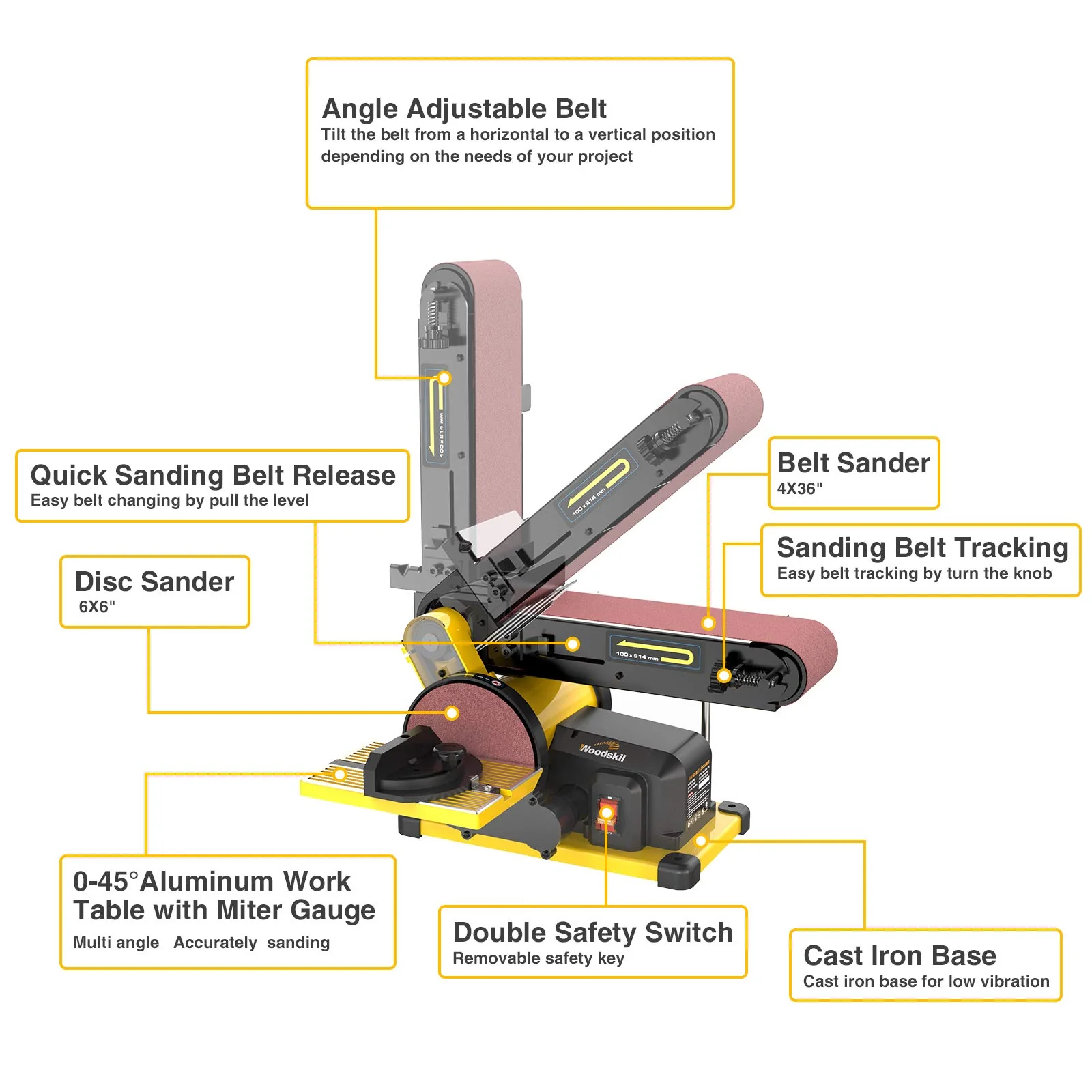 Woodskil 4.3A Belt Sander. 4 x 36 in. Belt & 6 in. Disc Sander