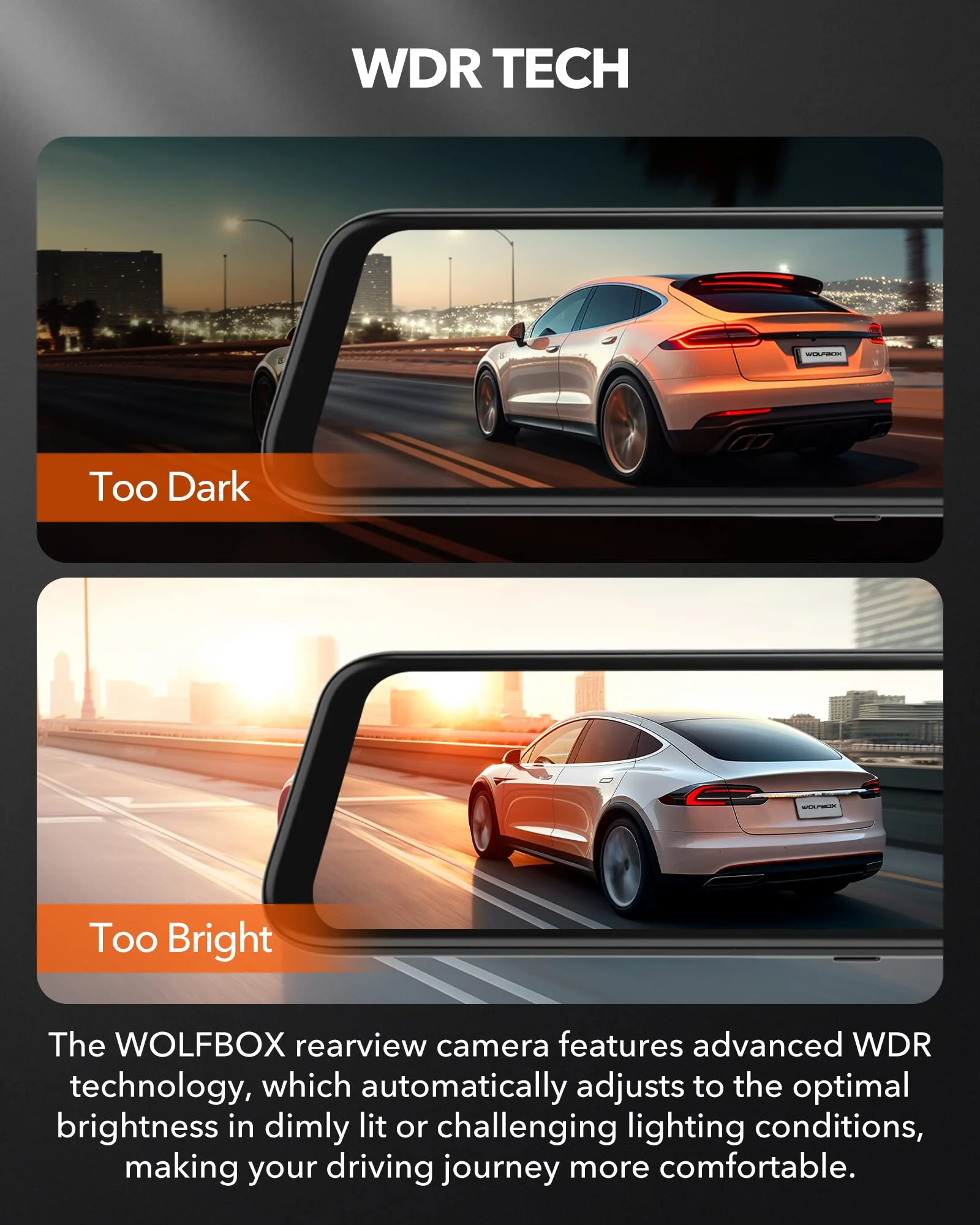 WOLFBOX 12 4K Rear View Mirror Camera