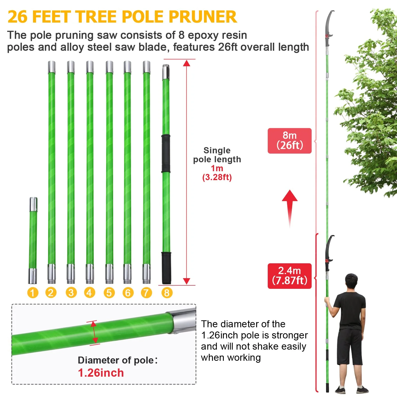 Likeem 26 Feet Tree Pole Pruner Manual Branches Trimmer