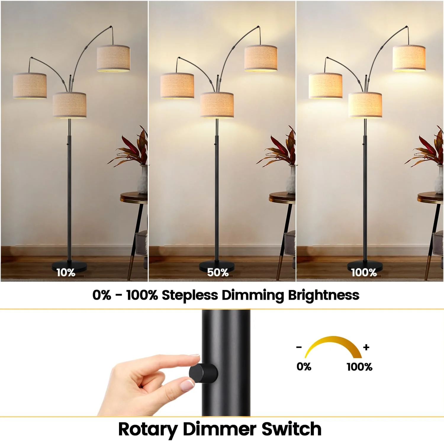 Nintiue Dimmable Floor Lamp. 3 Lights Arc Floor Lamps