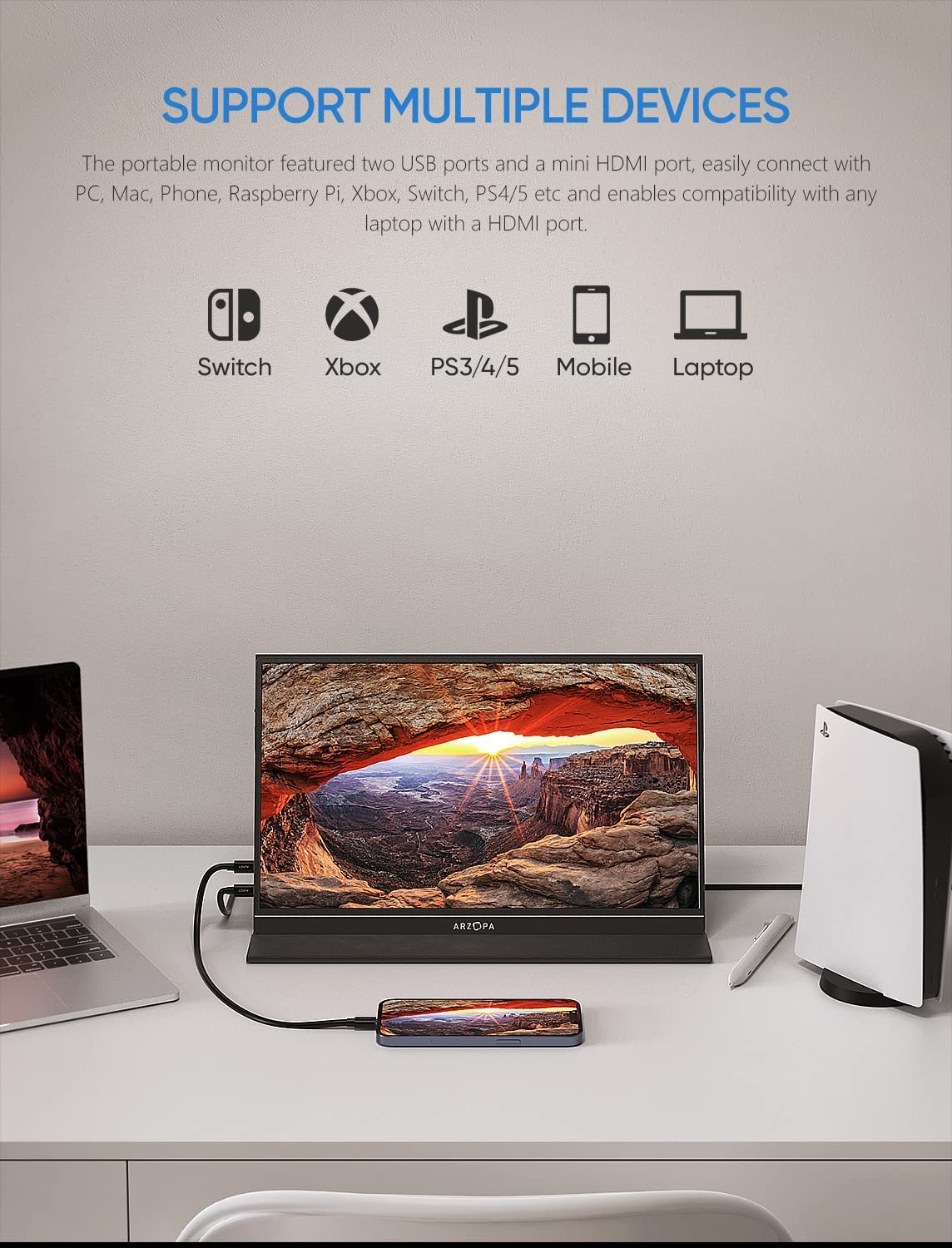 ARZOPA Portable Monitor. 15.6'' 1080P FHD Laptop Monitor