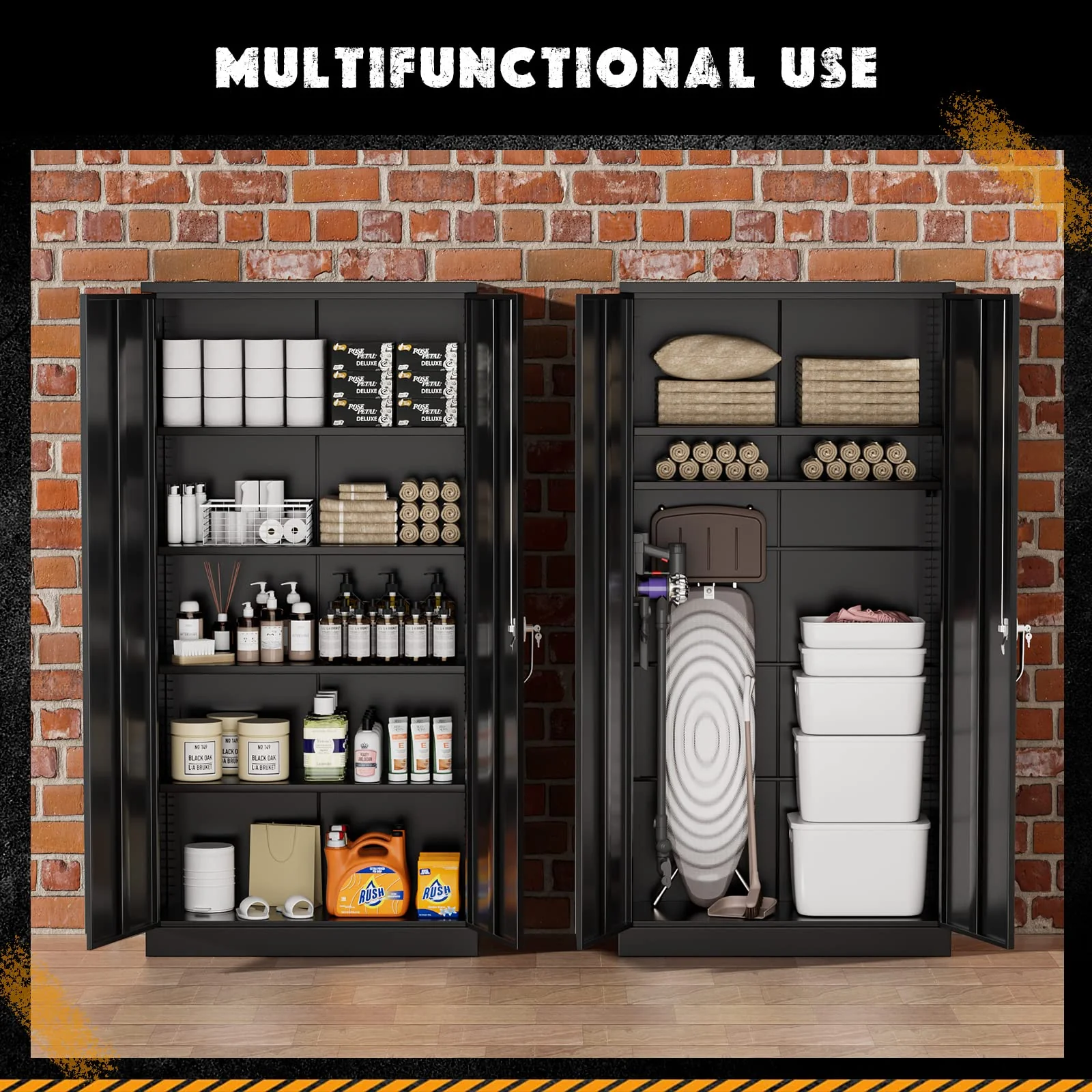 Greenvelly 72 Black Storage Cabinet with Doors