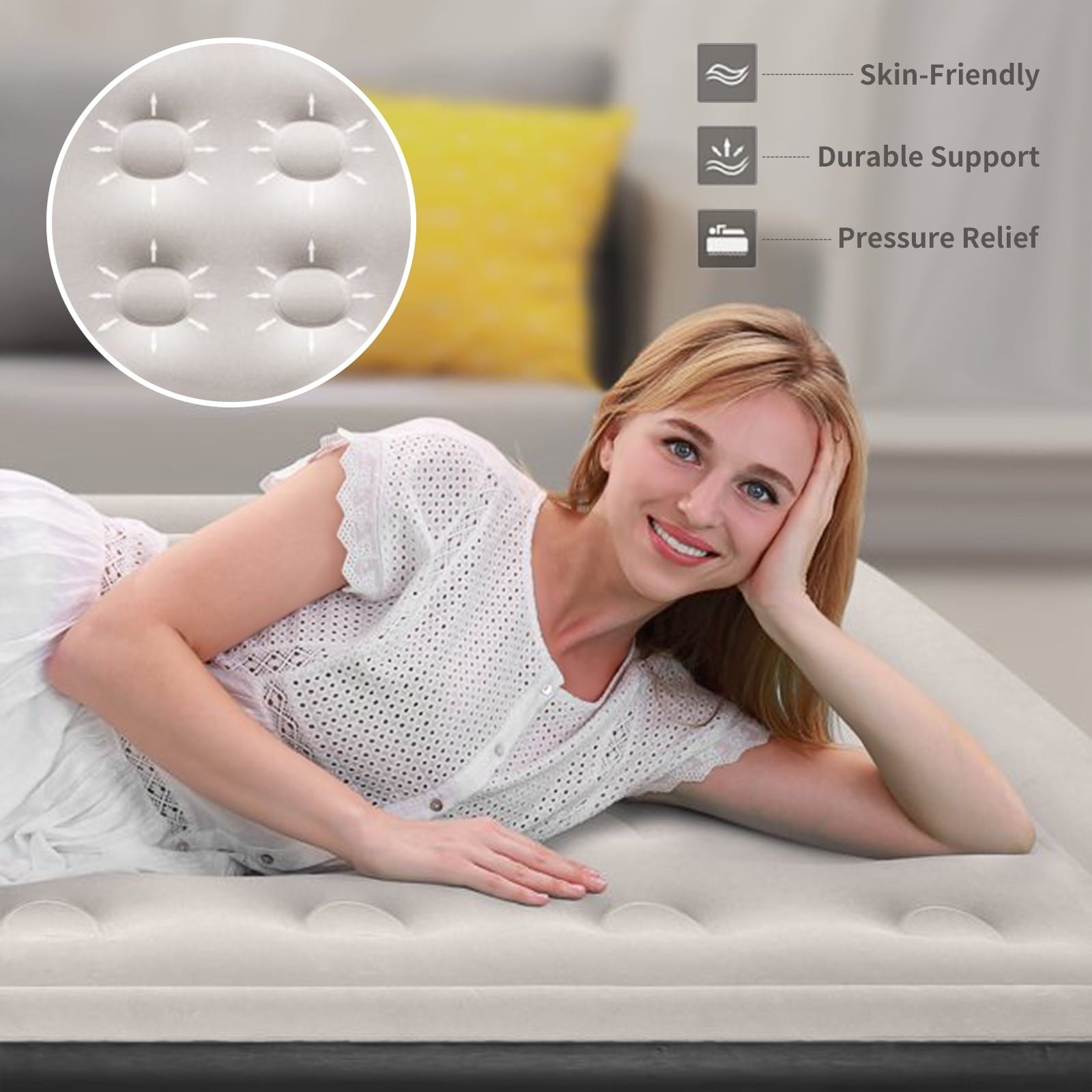 US 18 inch Queen Size Air Mattress with Built-in-Pump. Black