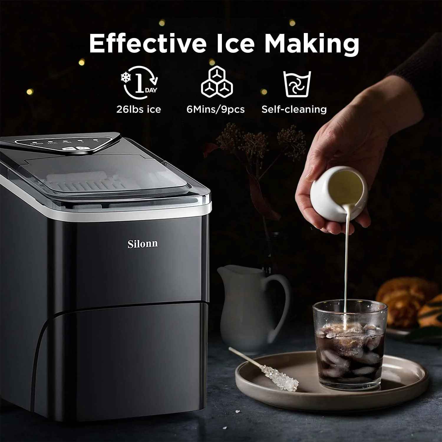 Silonn Ice Maker Countertop. 9 Cubes Ready in 6 Mins