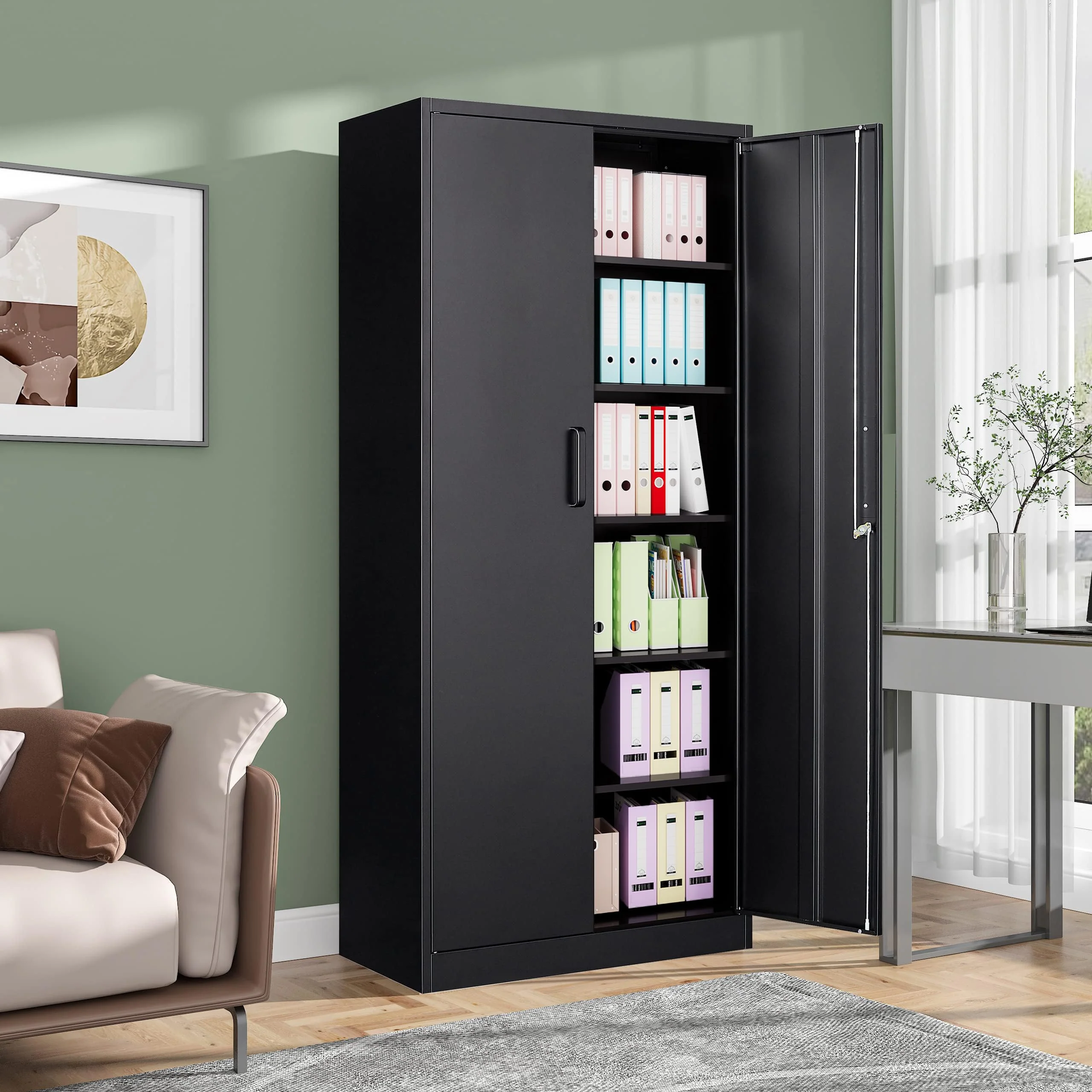 SISESOL 71 Metal Garage Storage Cabinet with 2 Doors