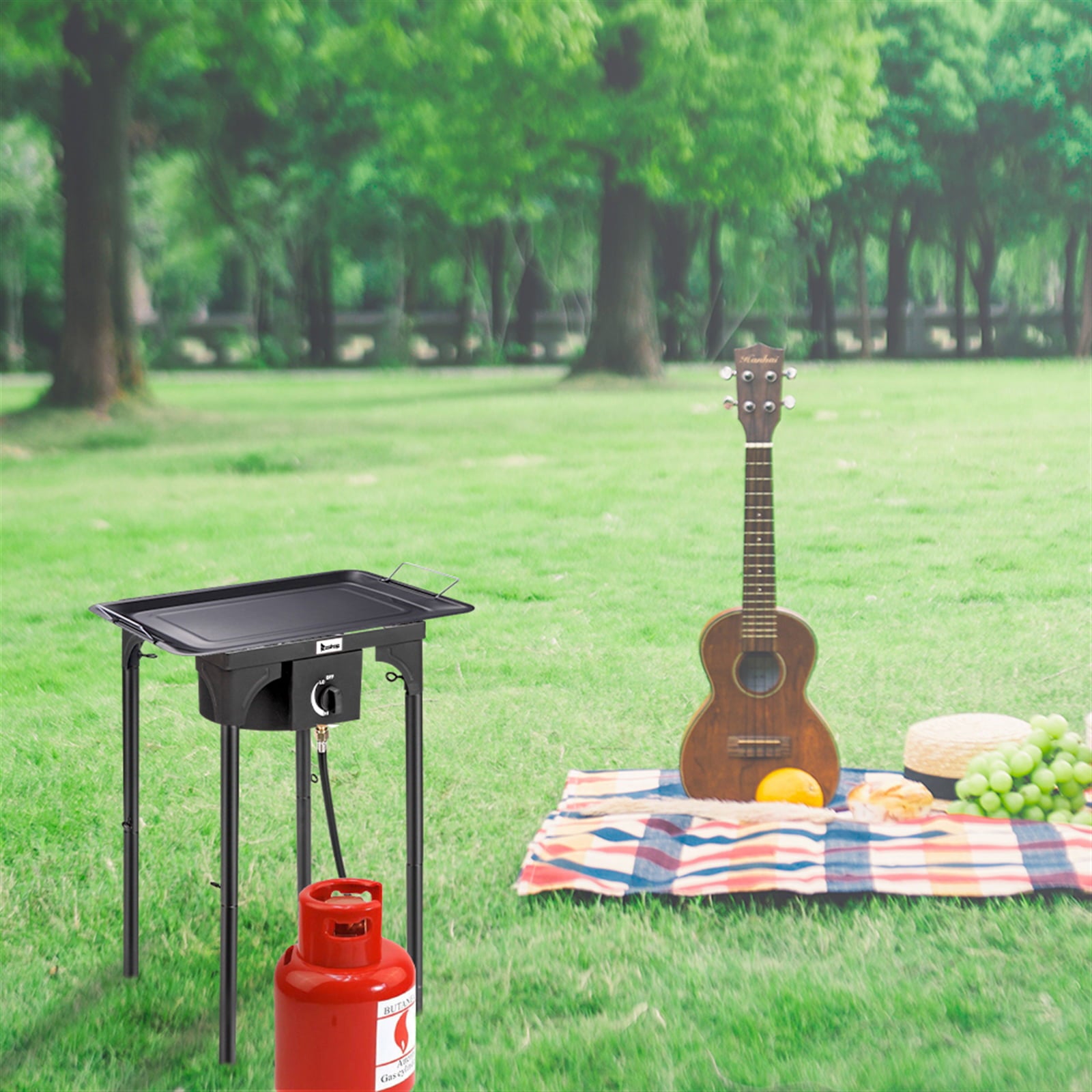 Outdoor Camp Stove High Pressure Propane Gas Cooker Portable Cast Iron Patio Cooking Single Burner