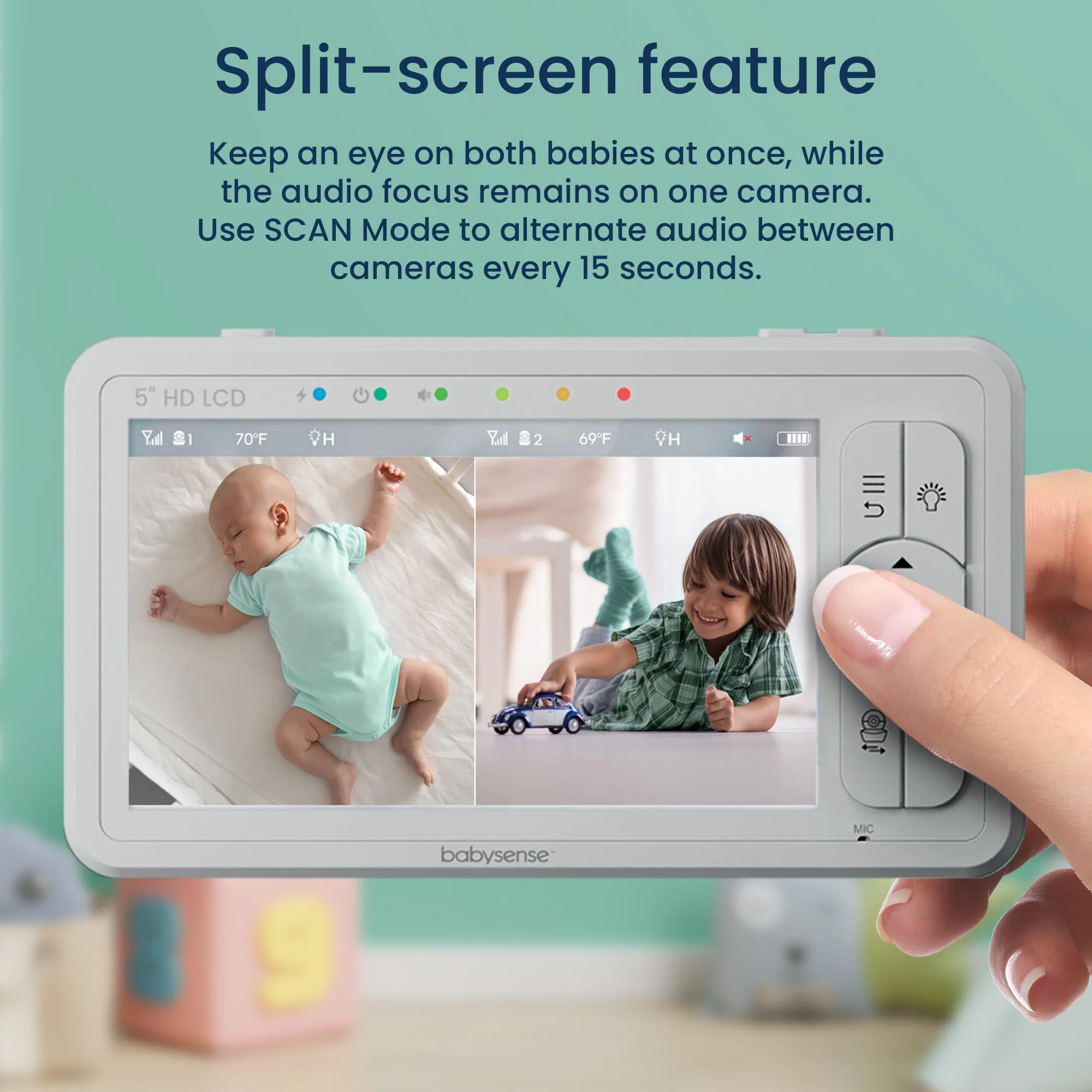 Babysense 5 HD Split-Screen Baby Monitor with 2 Cameras and Audio