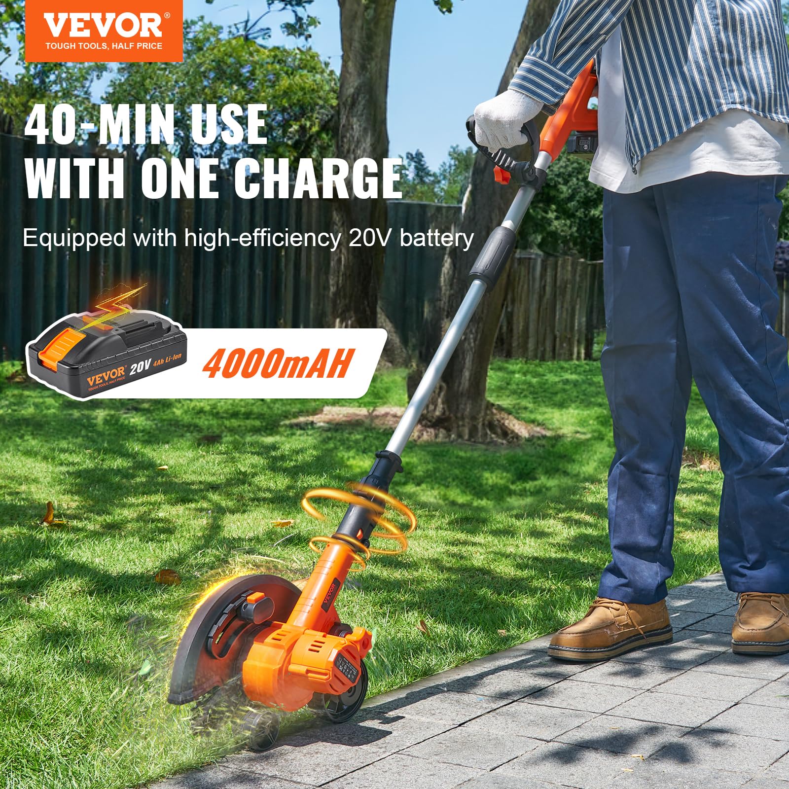 VEVOR Lawn Edger. 20V Battery Powered Cordless Edger