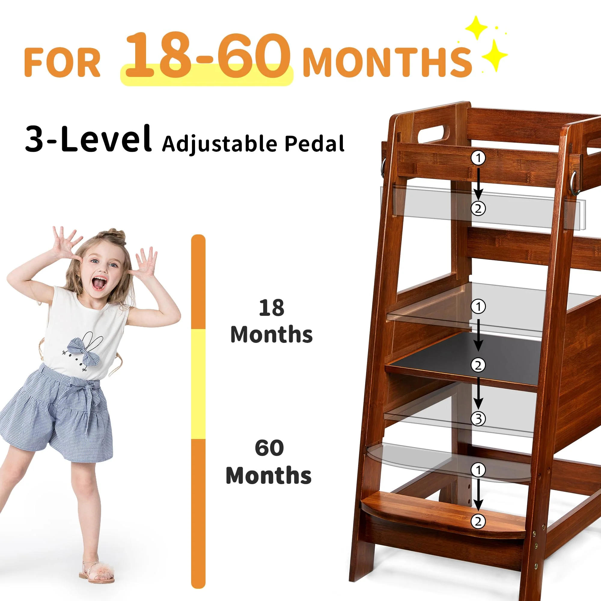 TOETOL Bamboo Toddler Kitchen Step Stool