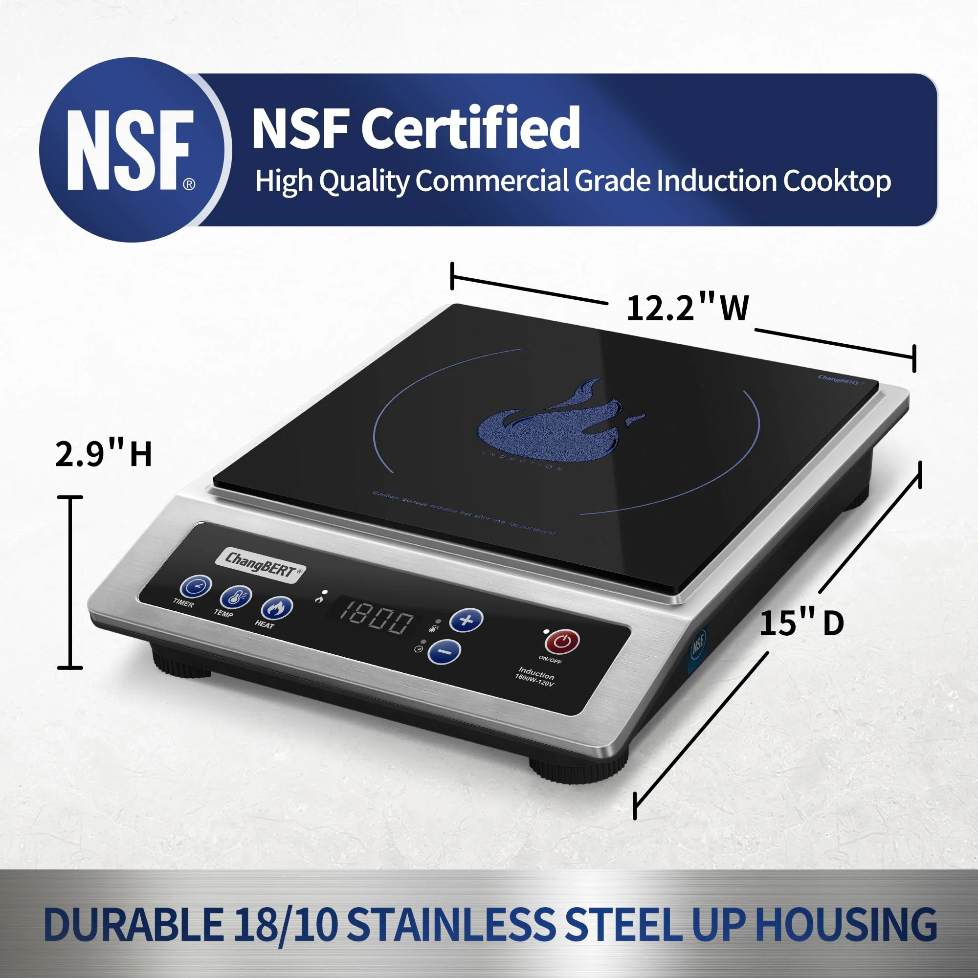ChangBERT 1800W Induction Cooktop. Commercial Portable Cooker